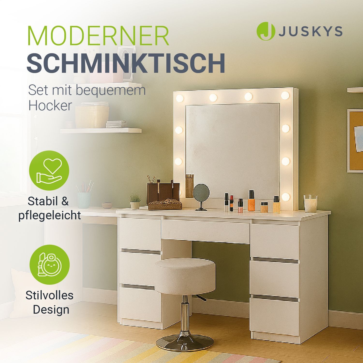 Juskys Schminktisch Talea (3-St), LED-Beleuchtung, 3 Helligkeitsstufen, mod günstig online kaufen