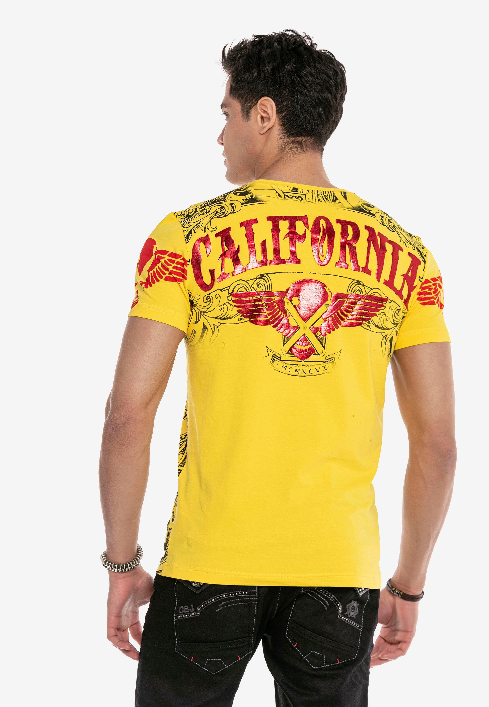 Baxx stylischem T-Shirt & gelb-rot CT656 Markenprint Cipo mit
