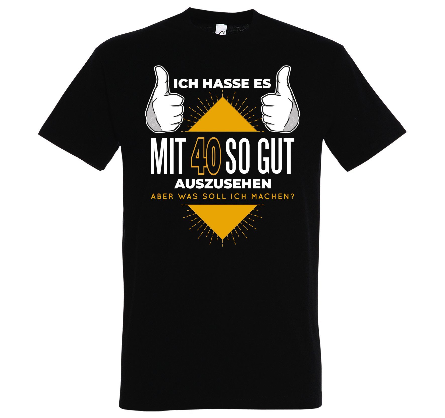 Youth Designz T-Shirt 40 und Gutaussehend Herren Shirt mit lustigem Spruch Frontprint Schwarz