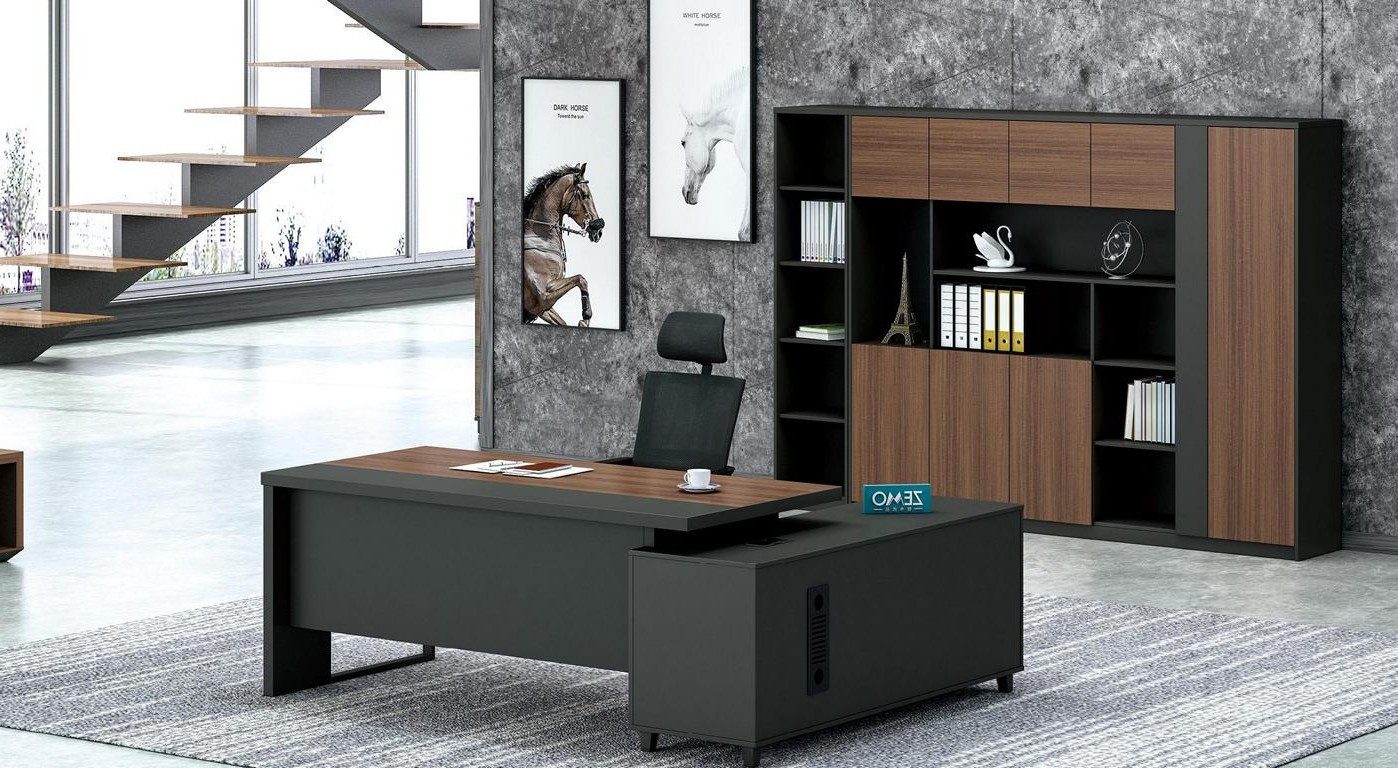 Xlmoebel Büromöbel-Set XLMOEBEL Eckschreibtisch in Schwarz-Braun mit Aktenschrank, Made in Europa