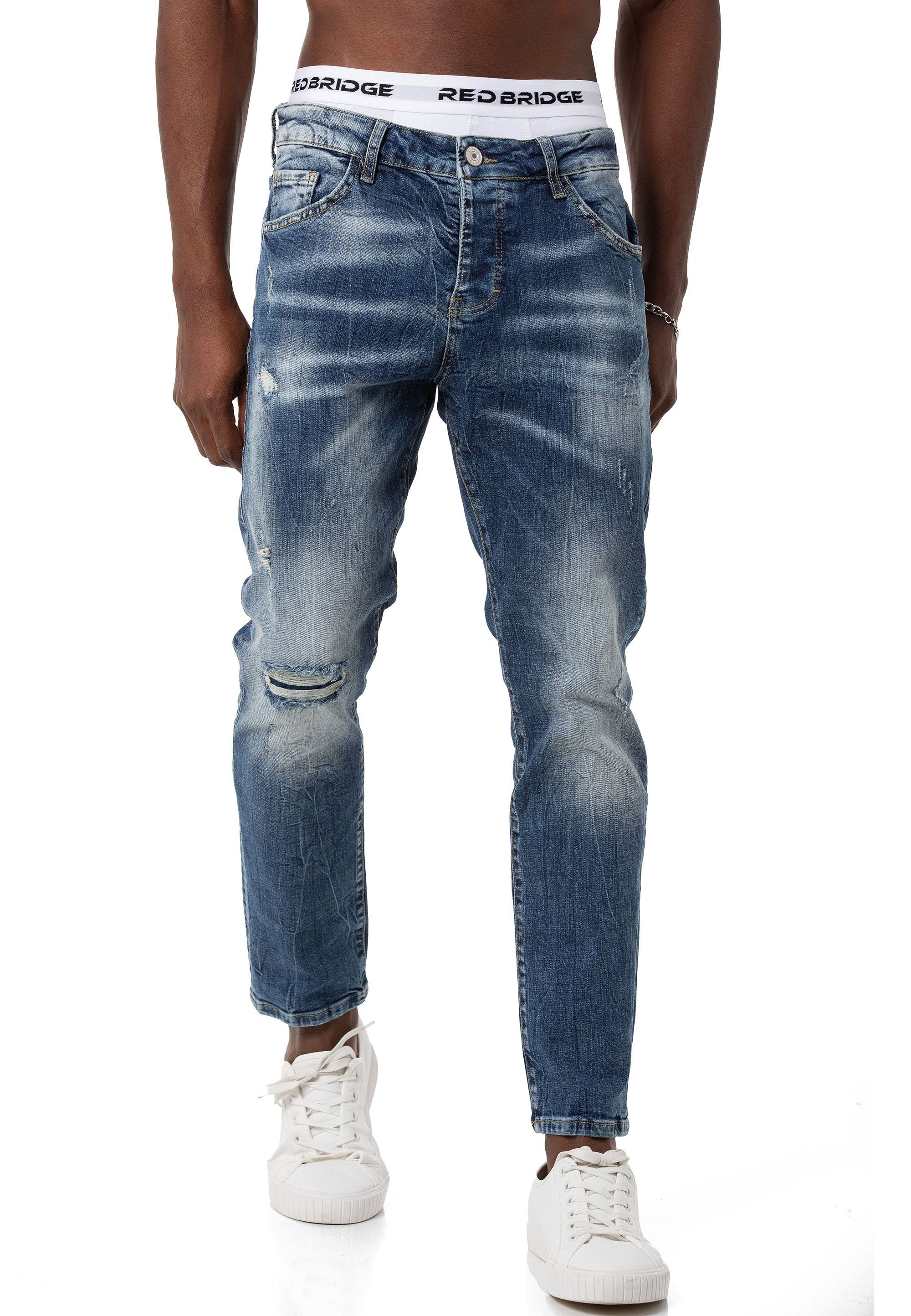 Denim Leg Pants RedBridge Blau Slim-fit-Jeans Straight Hose Distressed-Look