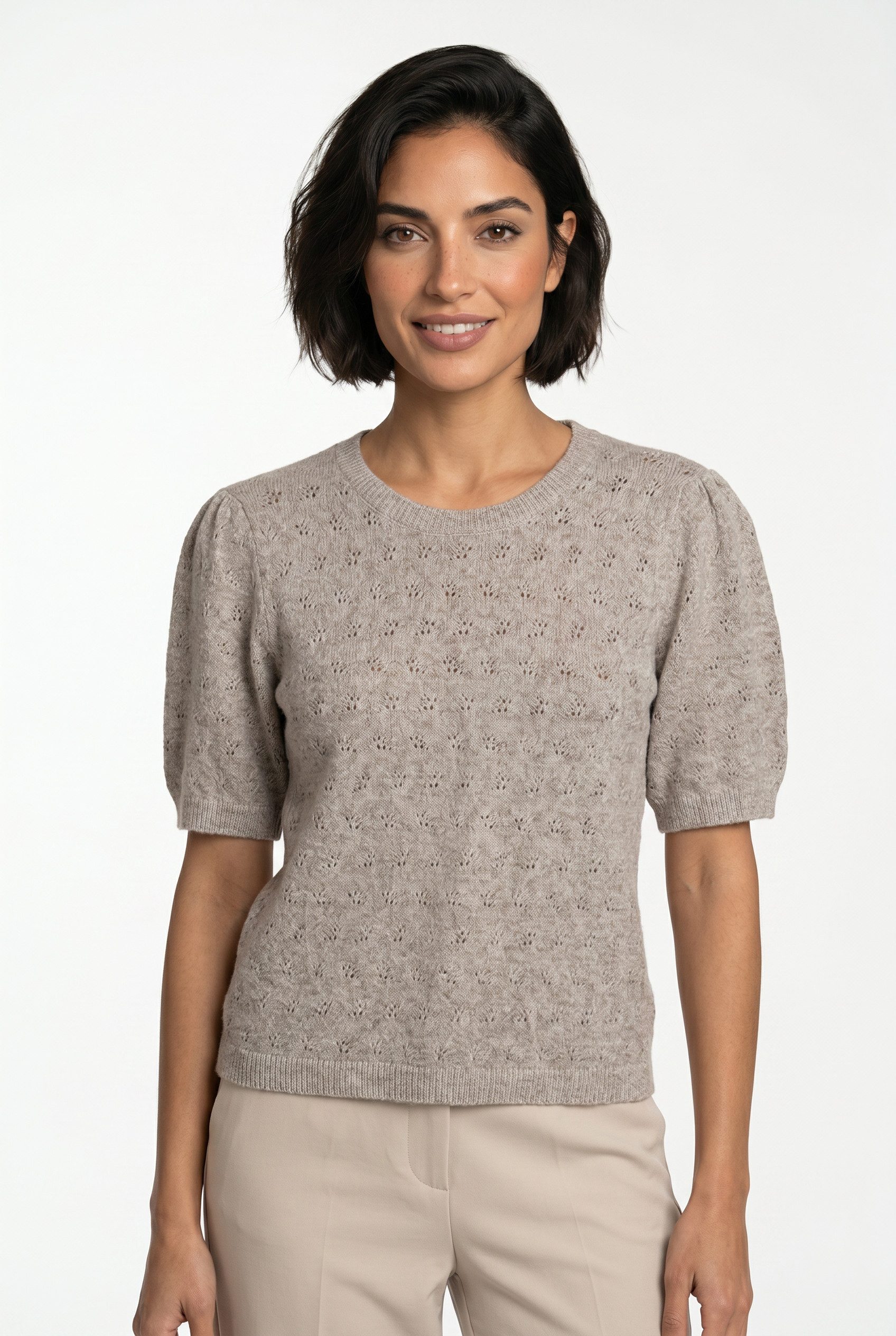 Vero Moda Kurzarmpullover VMDOFFY STITCH 2/4 O-NECK PULLOVER NOOS Materialmix, regular fit