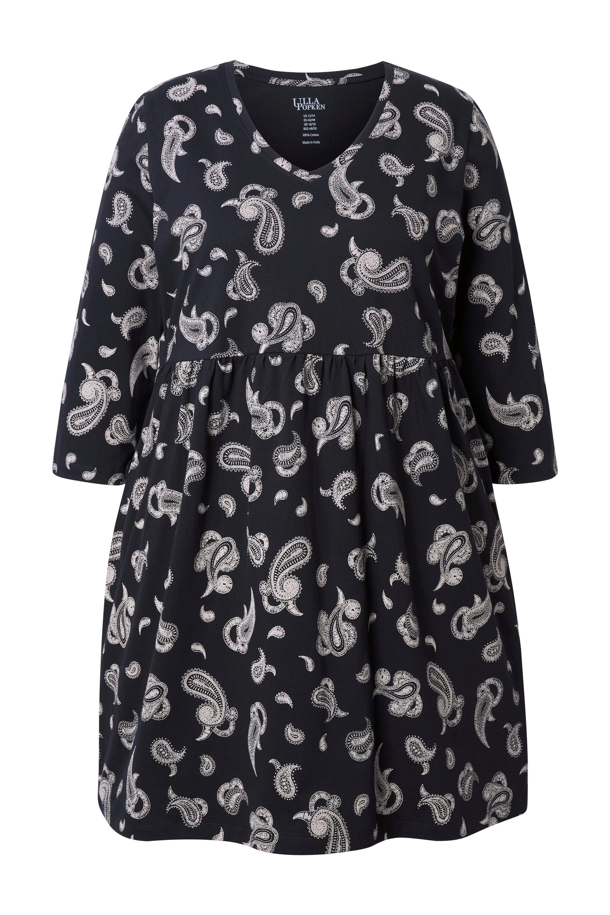 Ulla Popken Jerseykleid Longshirt A-Linie V-Ausschnitt 3/4-Arm Taschen günstig online kaufen