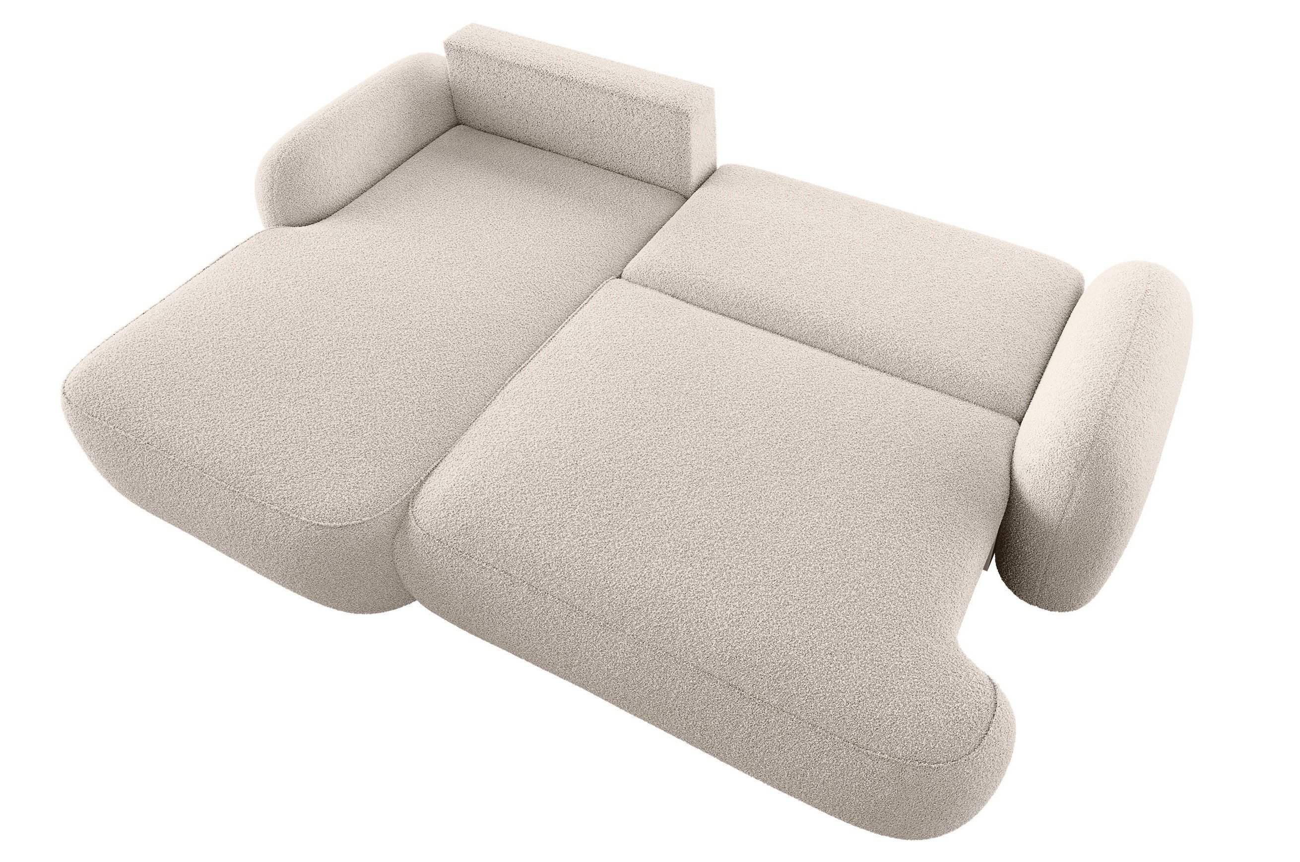 Labett Ecksofa MOLLY L-Form mit Schlaffunktion - Bouclé, rundes Design, 276x176 cm, mit Relaxfunktion