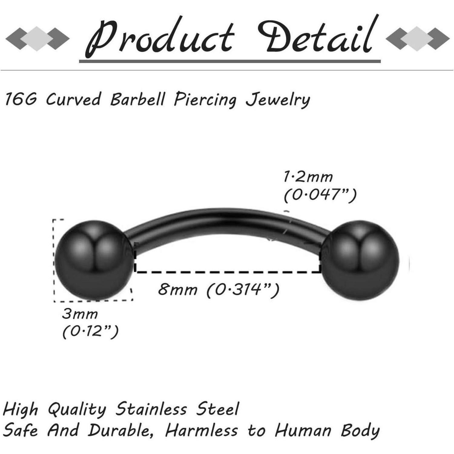 Gojewen Augenbrauenpiercing 10stk Curved Barbell Piercing Set 16G Edelstahl 3mm Kugel