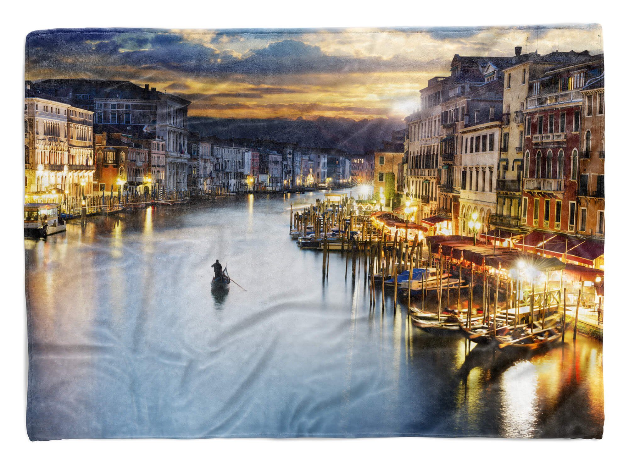 Fotomotiv Sinus Strandhandtuch Kuscheldecke (1-St), Handtuch Handtücher Saunatuch Venedig mit Art Sonnenunte, Handtuch Baumwolle-Polyester-Mix