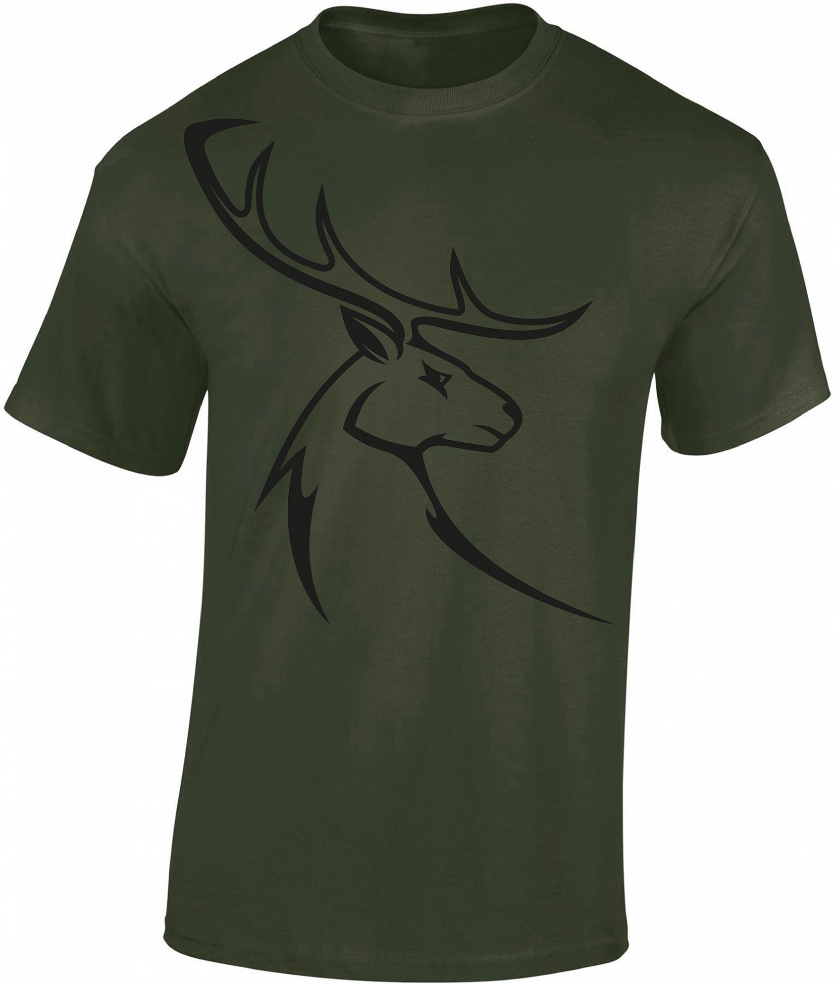 Baddery Print-Shirt Hirschbock - Jäger T-Shirt - Jägerkleidung - Jagd Zubehör - Geschenk, hochwertiger Siebdruck, auch Übergrößen, aus Baumwolle