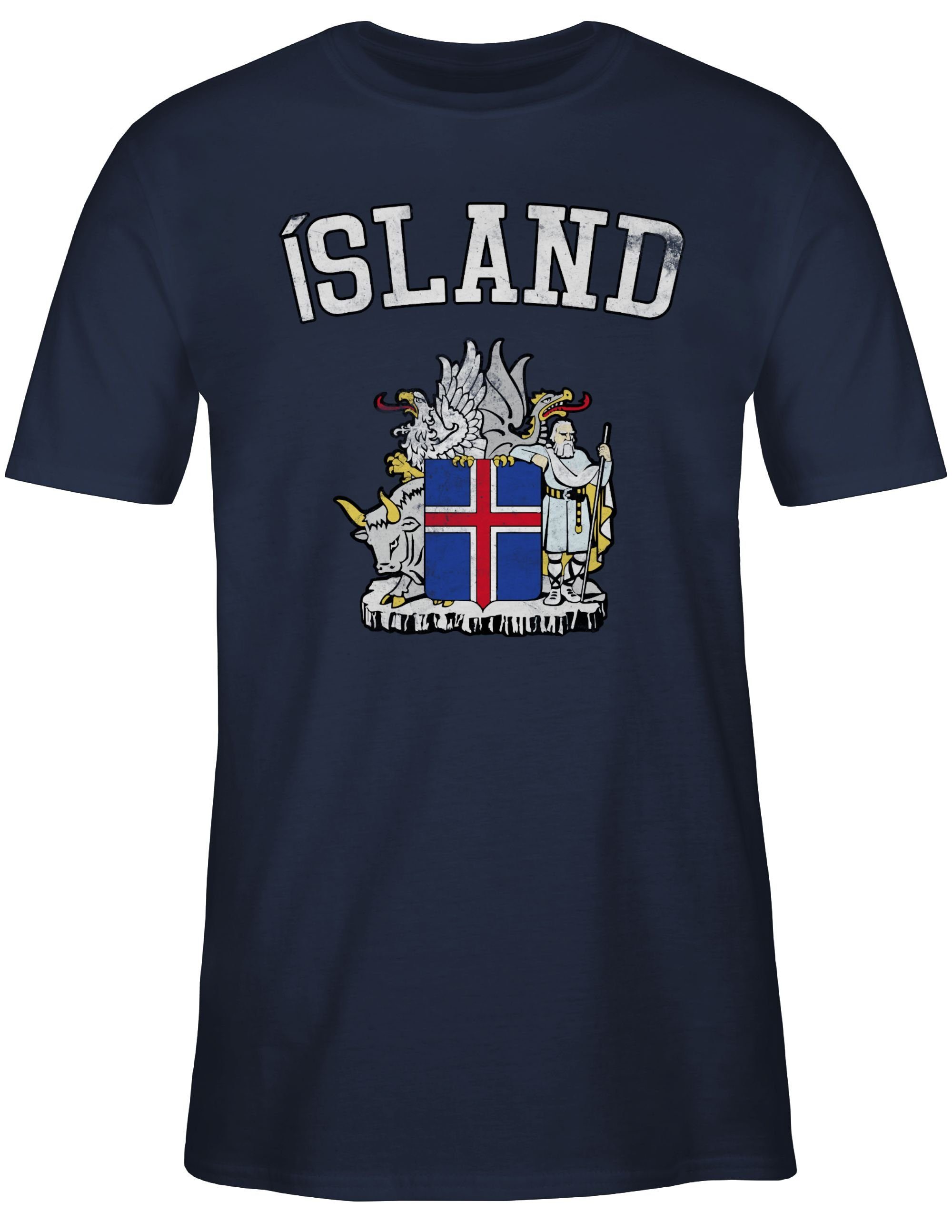 Blau T-Shirt 2024 Wappen Island WM 1 Shirtracer EM Fussball Navy