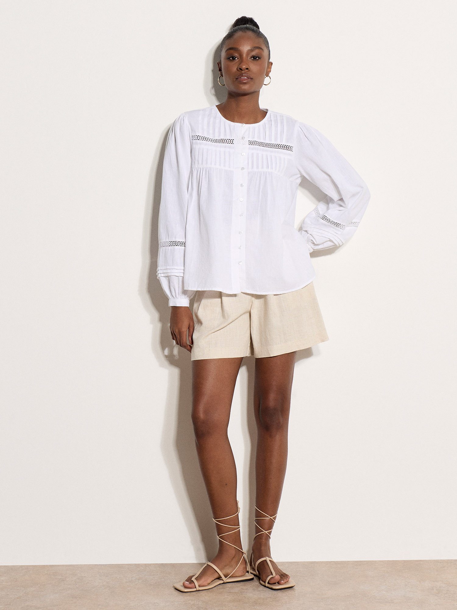 Apricot Spitzenbluse Boho-Bluse Häkelverzierungen – Bild 5 von 5