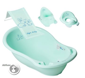 Tega-Baby Babybadewanne 3 TEILE SET H - BUNNIES - Farben -Babybadeset Wanne Abfluss, (Made in Europe Premium Set), ** Babywanne+ Badesitz + Topf + WC Aufsatz**