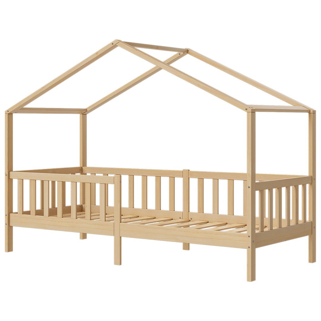 Bellabino Hausbett Bia mit Rausfallschutz & Lattenrost (natur, mit Matratze günstig online kaufen