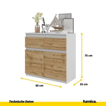 Furnica Kommode NOAH 2 Schubladen und 2 Türen - Votan Eiche H75cm B80cm T35cm (1 St)