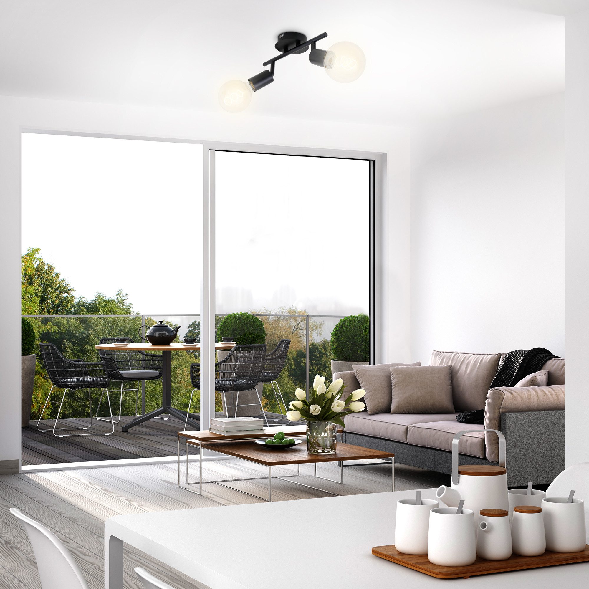 Briloner Leuchten Deckenleuchte Deckenlampe Extra-Warmweiß Wohnzimmer Flur, ohne Leuchtmittel, 2700K - Extra - Warmweiß, Deckenlampe, 27,5x10x10,5cm, Schwarz, max.60W, E27, Wohnzimmer, Flur