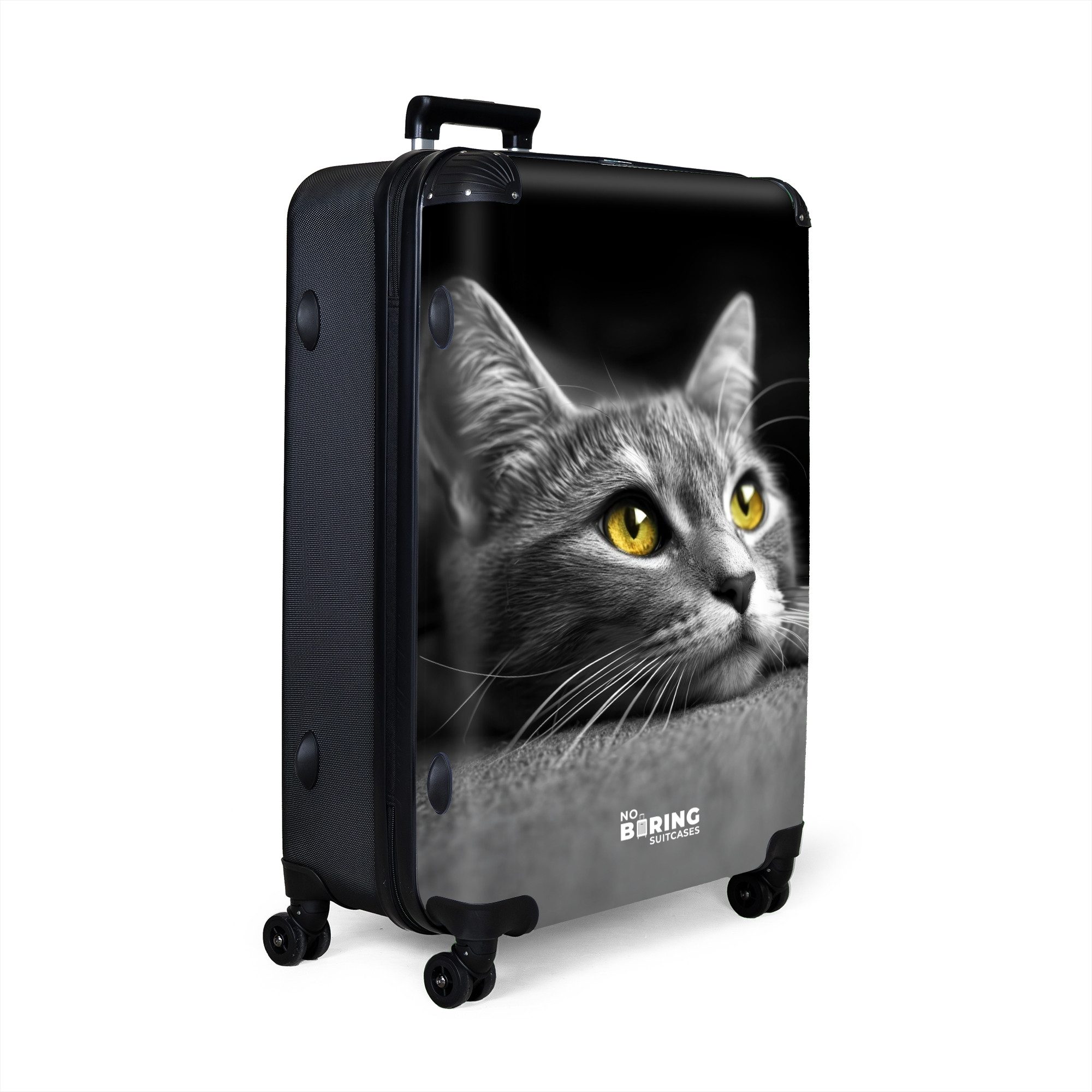 NoBoringSuitcases.com© Hartschalen-Trolley Schwarz-weiße Katze mit gelben günstig online kaufen