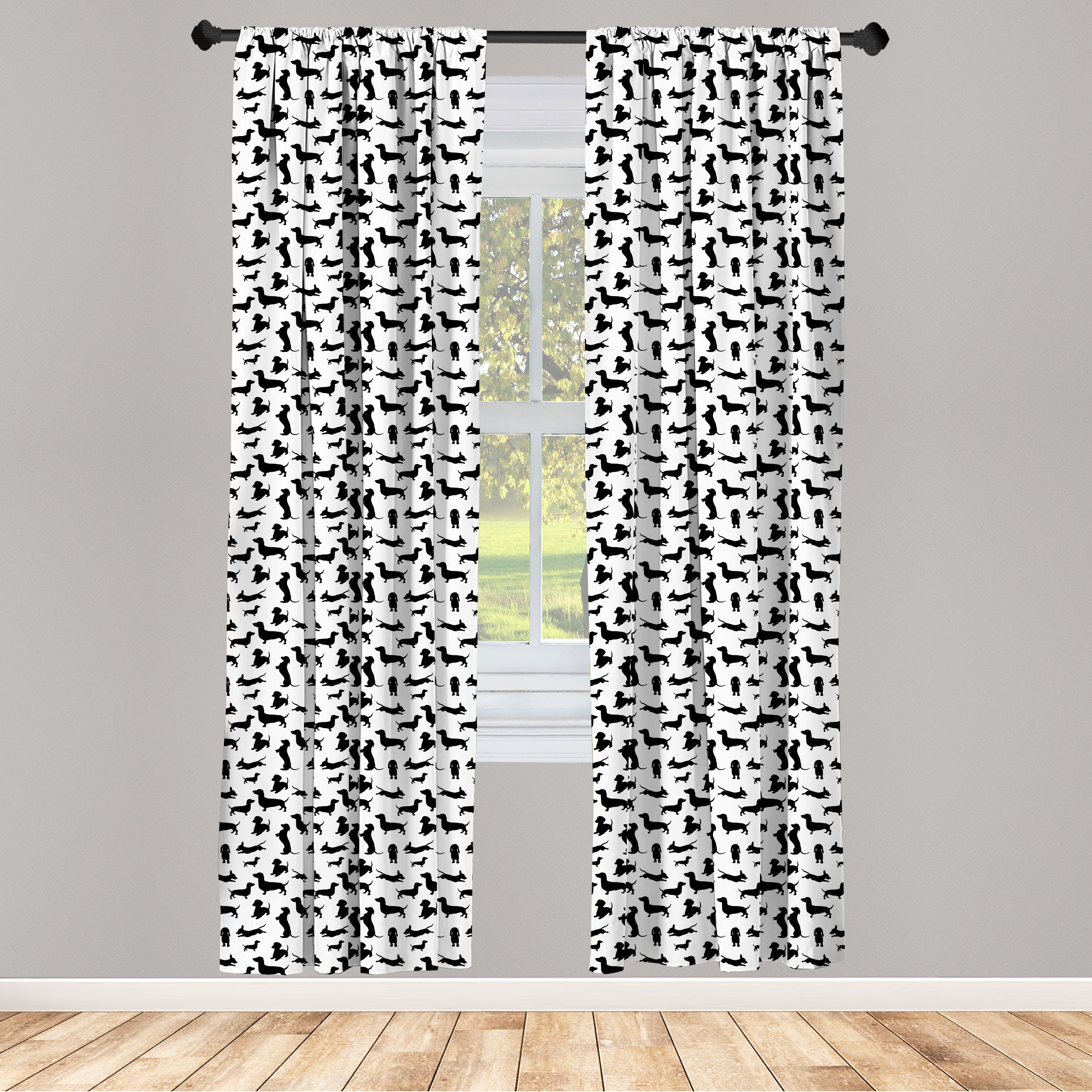 Gardine Vorhang für Wohnzimmer Schlafzimmer Dekor, Abakuhaus, Microfaser, Dackel Sausage Dog Silhouette