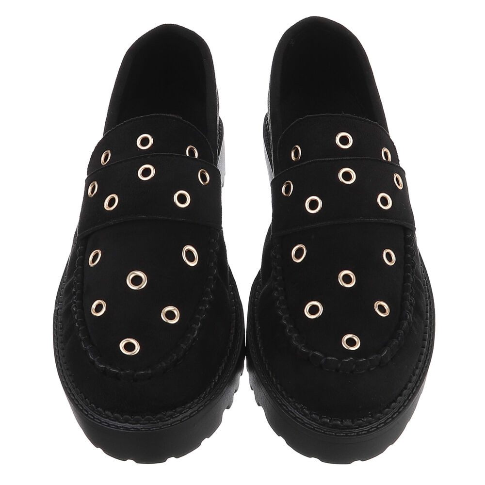 Ital-Design Trendige Loafers mit Metallösen für Damen Slipper (90793408) Blockabsatz Mokassins in Schwarz