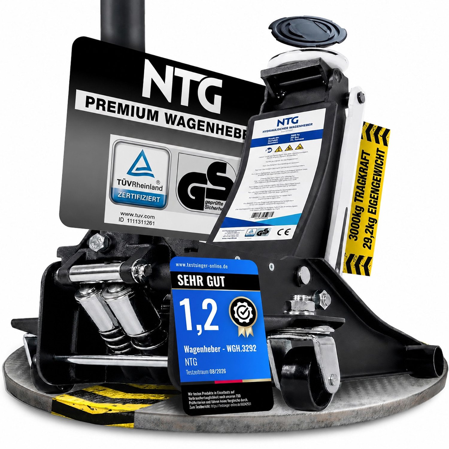 NTG Nutzfahrzeug Technik GmbH Wagenheber 3t Flach 75-505mm Rangierwagenheber TÜV Zertifiziert 29,6 KG, max. Hubhöhe: 50.5 cm, PRO Variante NUR 29,6 KG, 1-tlg., Hydraulisch mit Doppelzylinder, Lowline Wagenheber