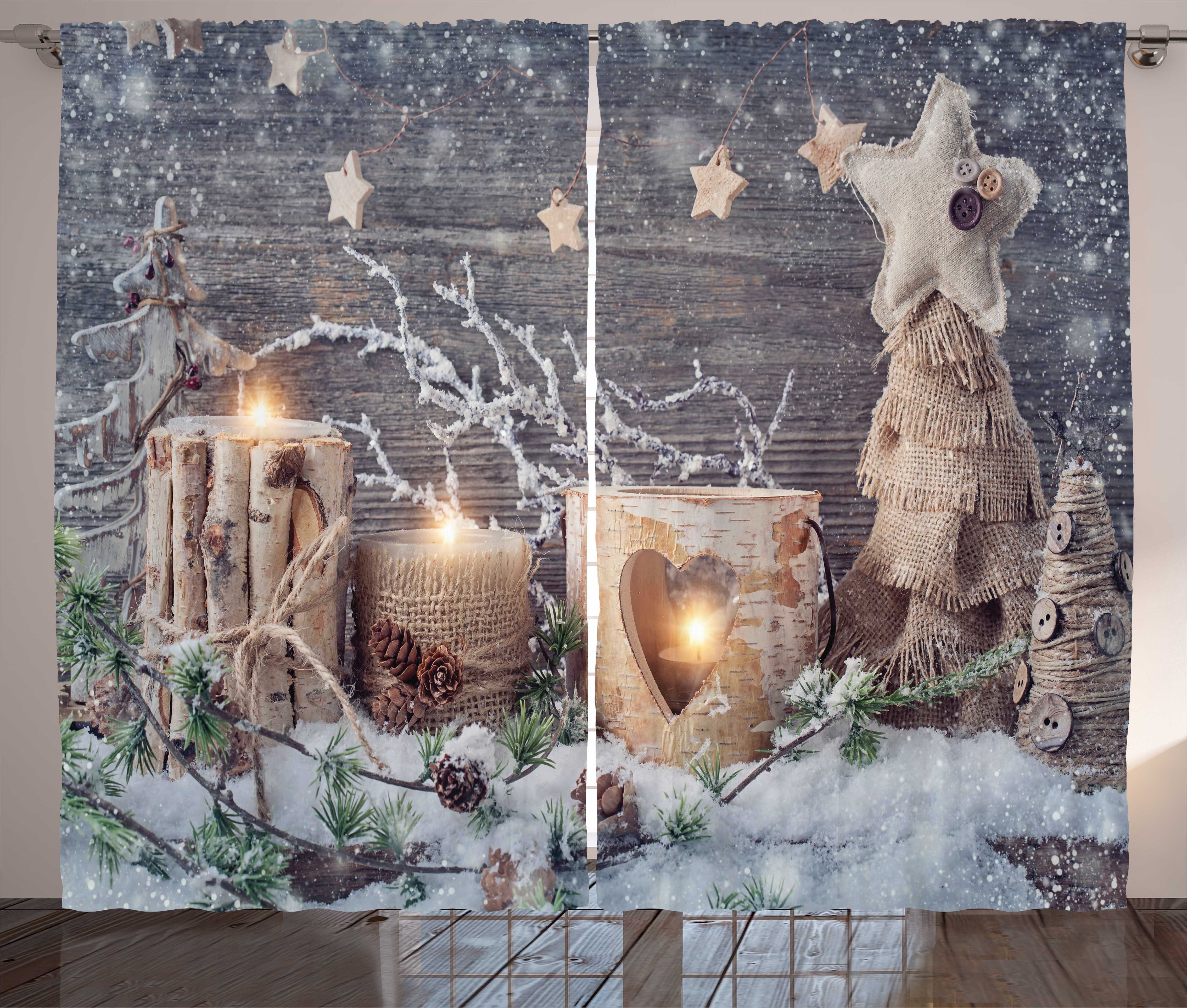 Kräuselband Weihnachten Schlaufen mit Candle Winterurlaub Haken, und Schlafzimmer Vorhang Gardine Abakuhaus,