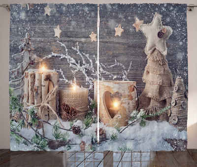 Gardine Schlafzimmer Kräuselband Vorhang mit Schlaufen und Haken, Abakuhaus, Weihnachten Candle Winterurlaub
