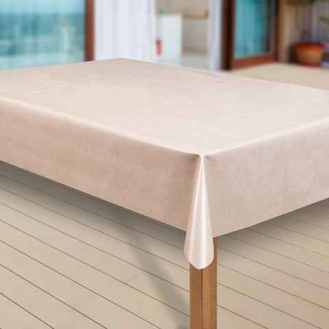 laro Tischdecke Wachstuch-Tischdecken Abwaschbar Uni creme beige meliert rechteckig