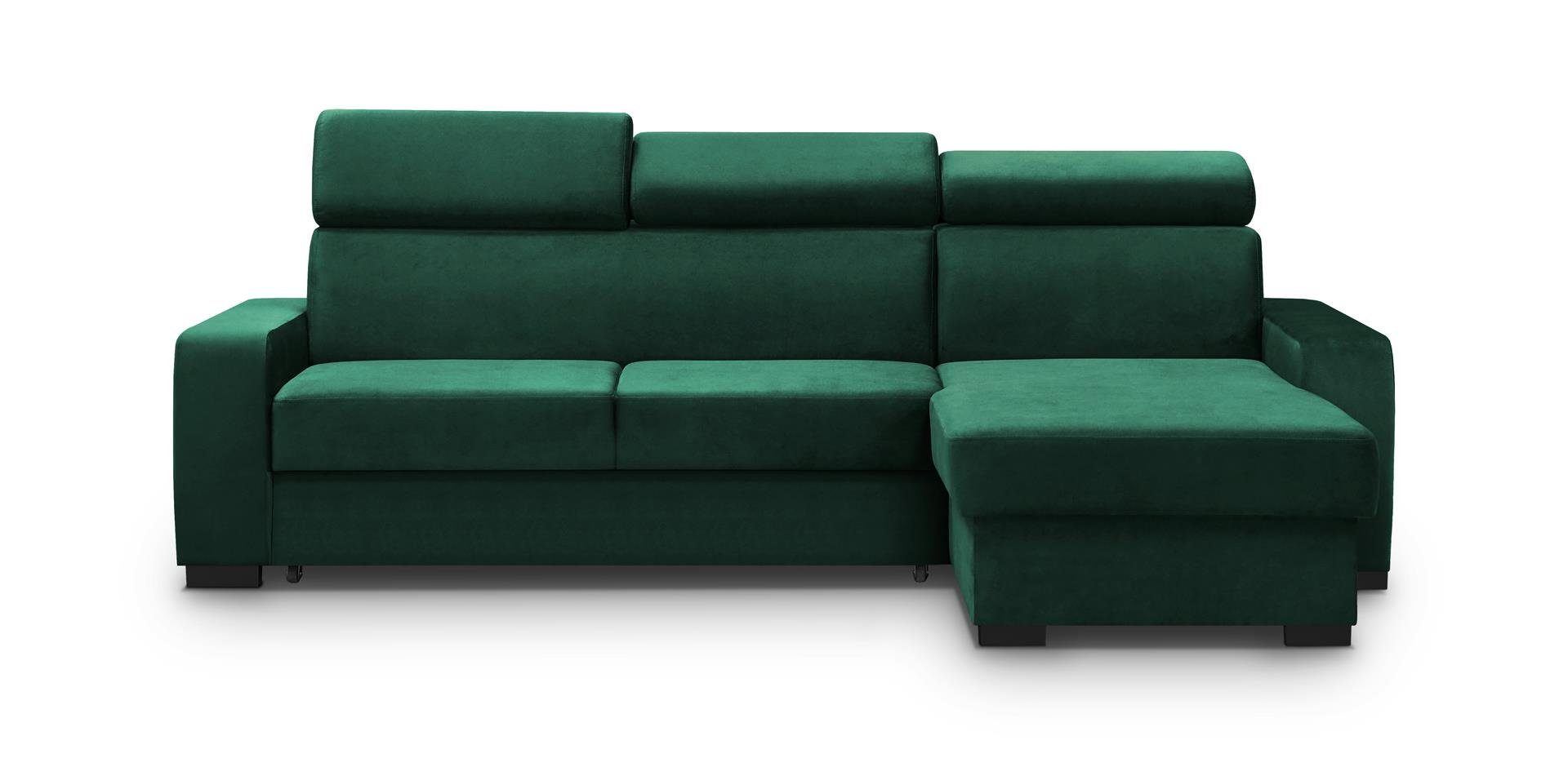 Flasches Ecksofa Bettkasten, 19) Fox mane, Kopfstützen Schlaffunktion, Beautysofa cm 237 L-Form, II, mit Grün (kronos universelle verstellbaren