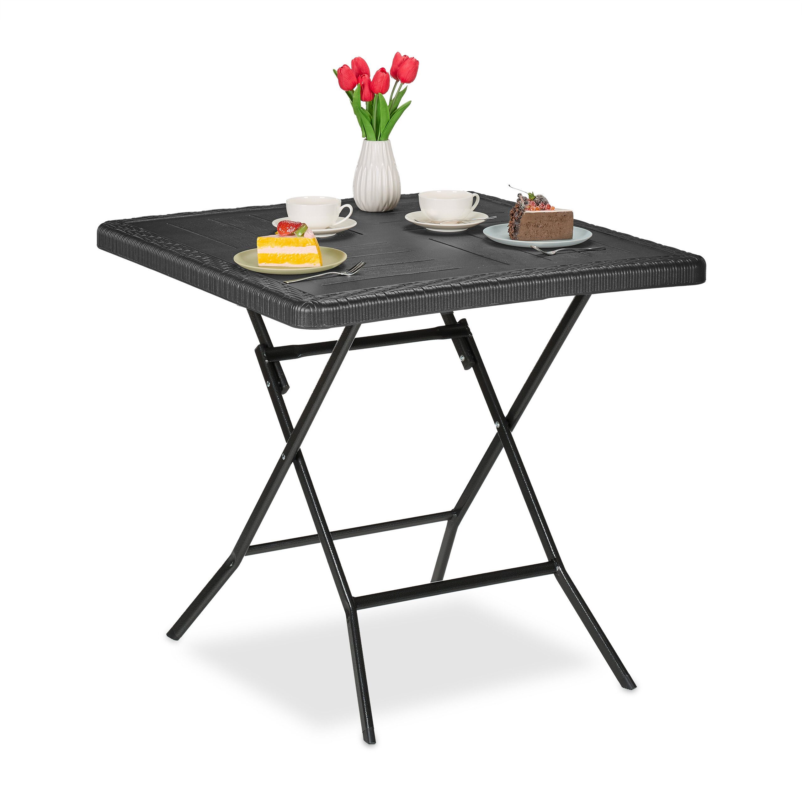 relaxdays Gartentisch in Holzoptik, Schwarz günstig online kaufen