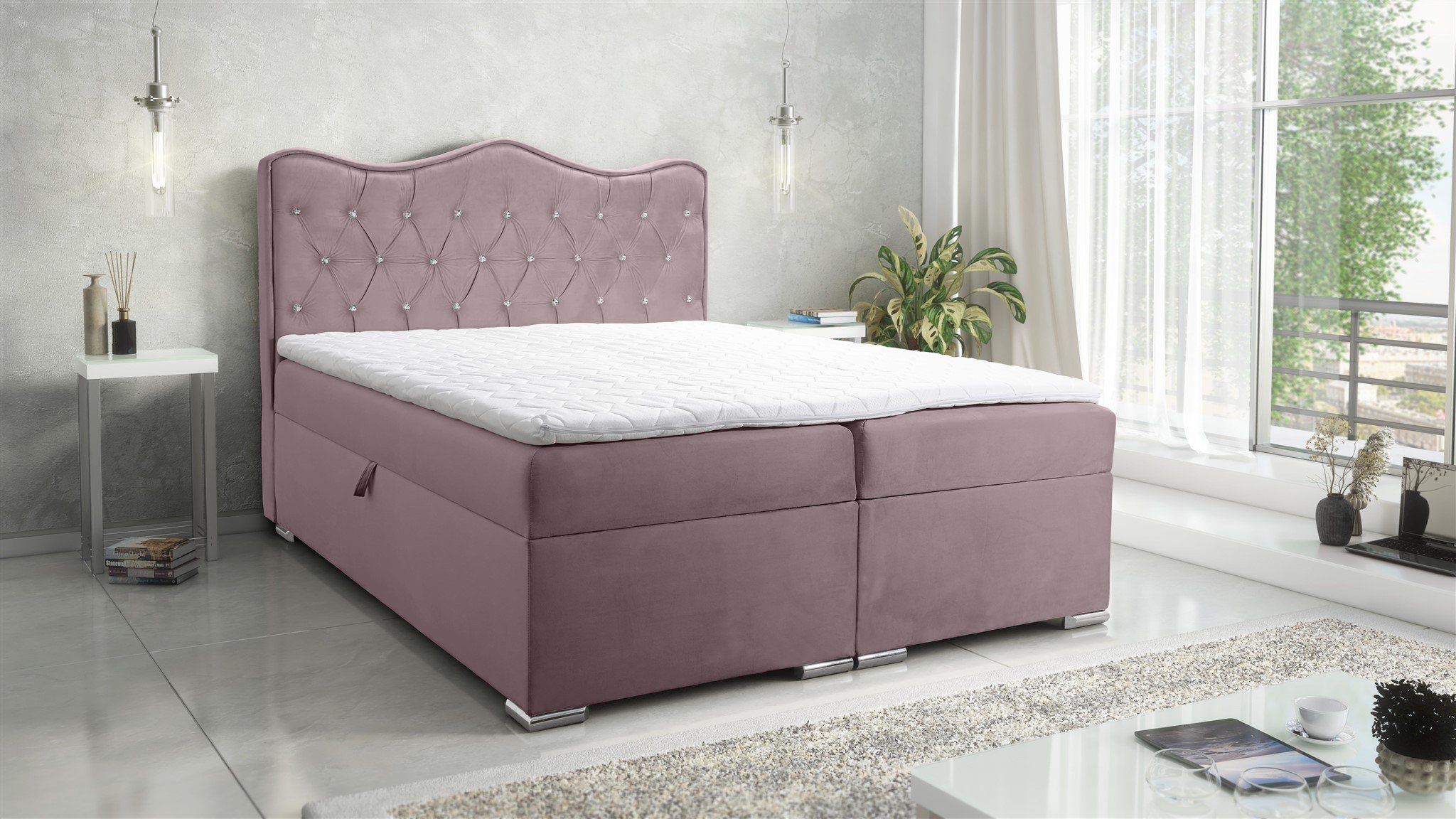 Fun Möbel Boxbett Schlafzimmerbett SULTAN New in Stoff Velvet X (inkl. Kaltschaumtopper und Bettkästen)