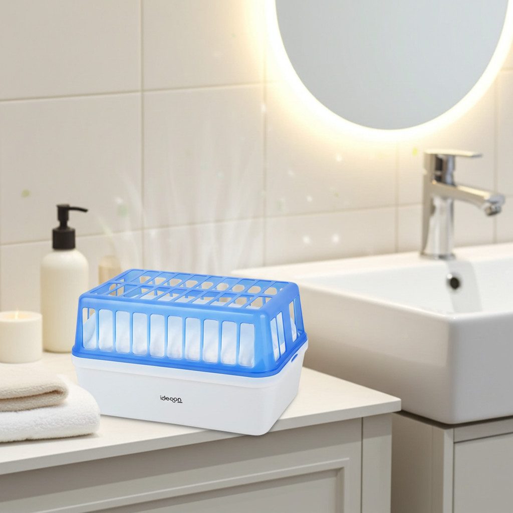 shop'n smile ideoon Granulat-Luftentfeuchter Raumentfeuchter stromlos bis 50 m², 1,2 kg Granulat, 2,5 l Behälter, Entfeuchtet bis 50 m², wirksam bis zu 3 Monate, wiederbefüllbar