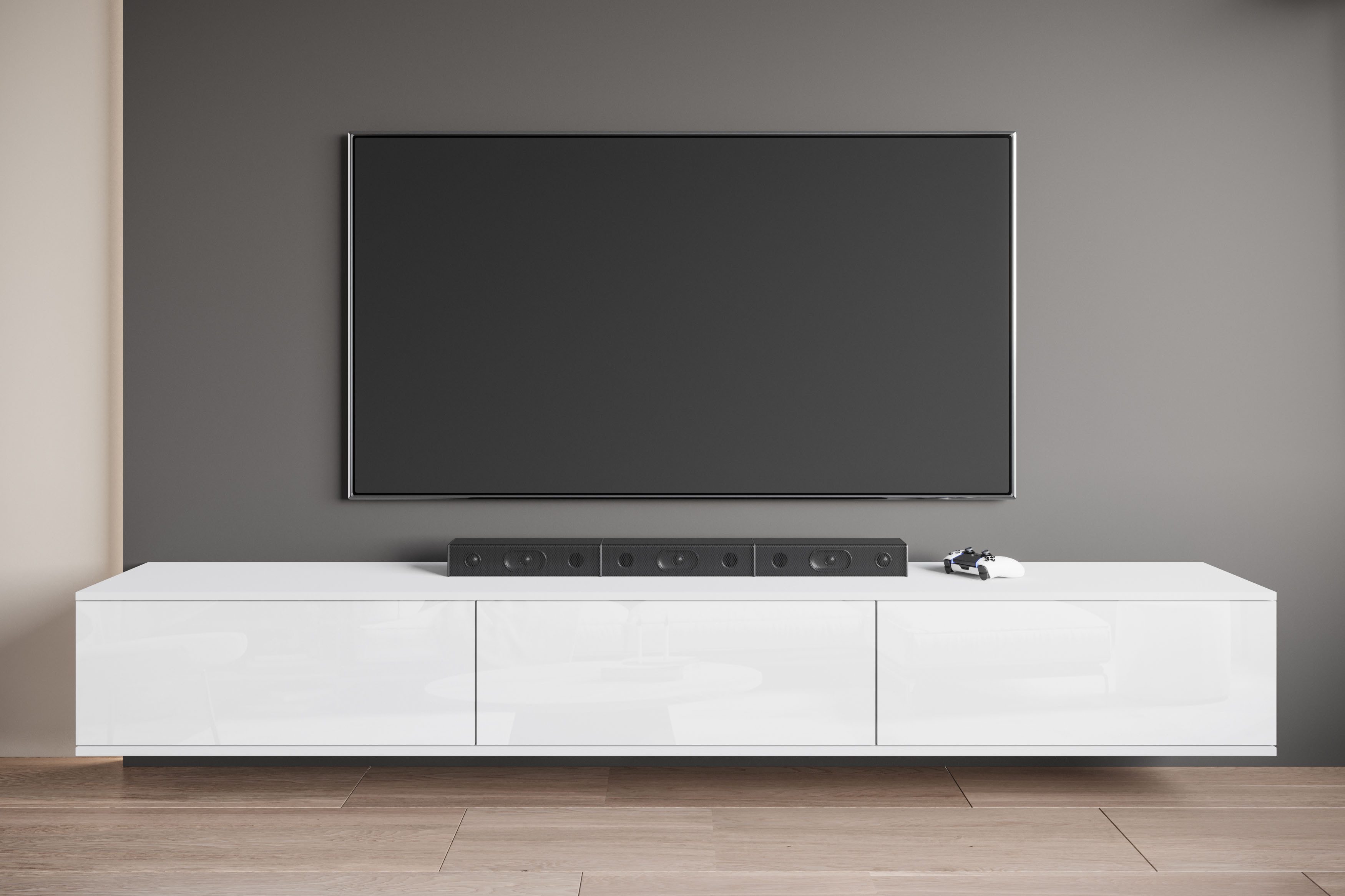 OTTO home Lowboard Kenia TV-Schrank, 220 cm breit, mit 3 Klappen (1 St), Stand- oder Hängemontage, stilvolles Design – Bild 4 von 5