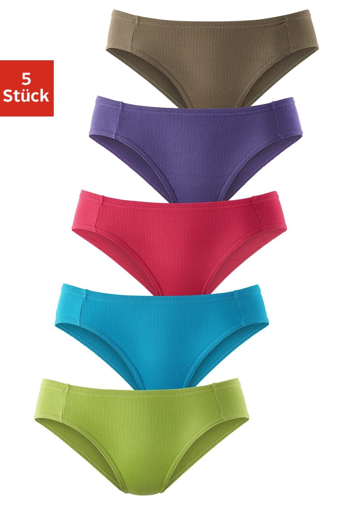 petite fleur Bikinislip (Packung, 5-St) Pikee-Qualität grün, türkis, pink, weicher olivgrün lila, aus