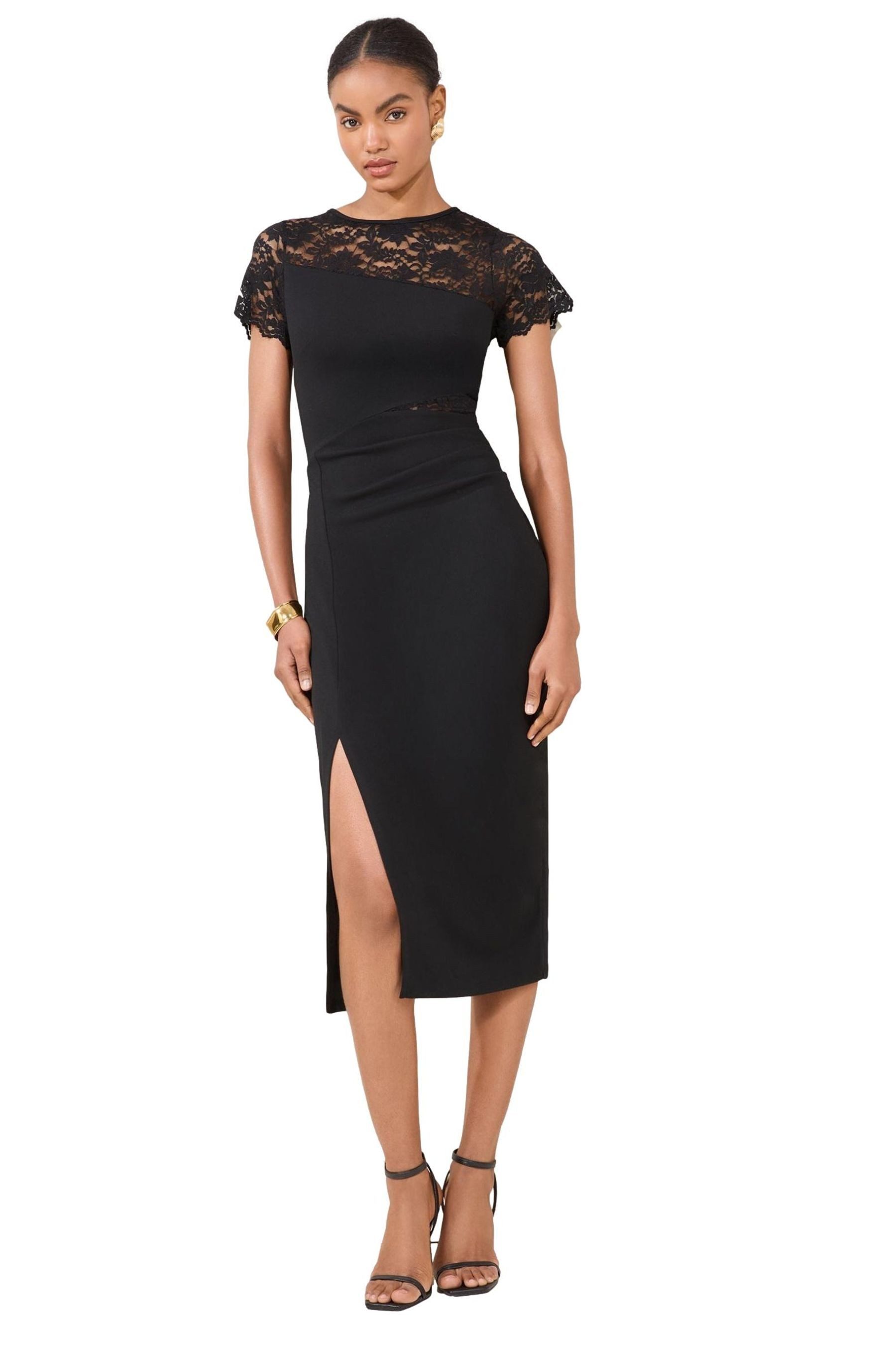 LIPSY Midikleid Lipsy Kurzärmliges enges Midi-Spitzenkleid, Petite (1-tlg) günstig online kaufen