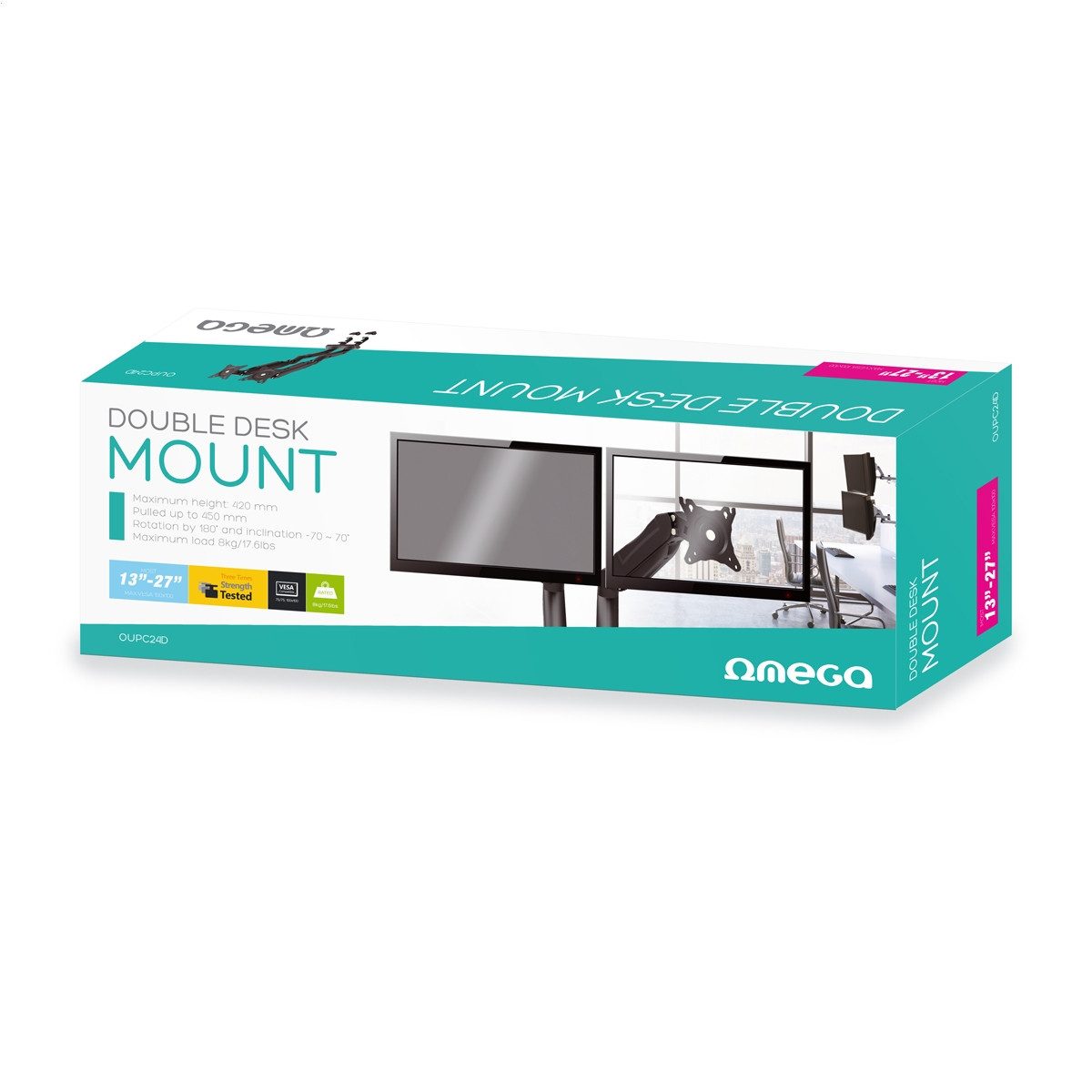 Omega Monitor-Halterung OUPC24D, (bis 27 Zoll, Dual Full Motion Monitorarm mit Kabelmanagement)