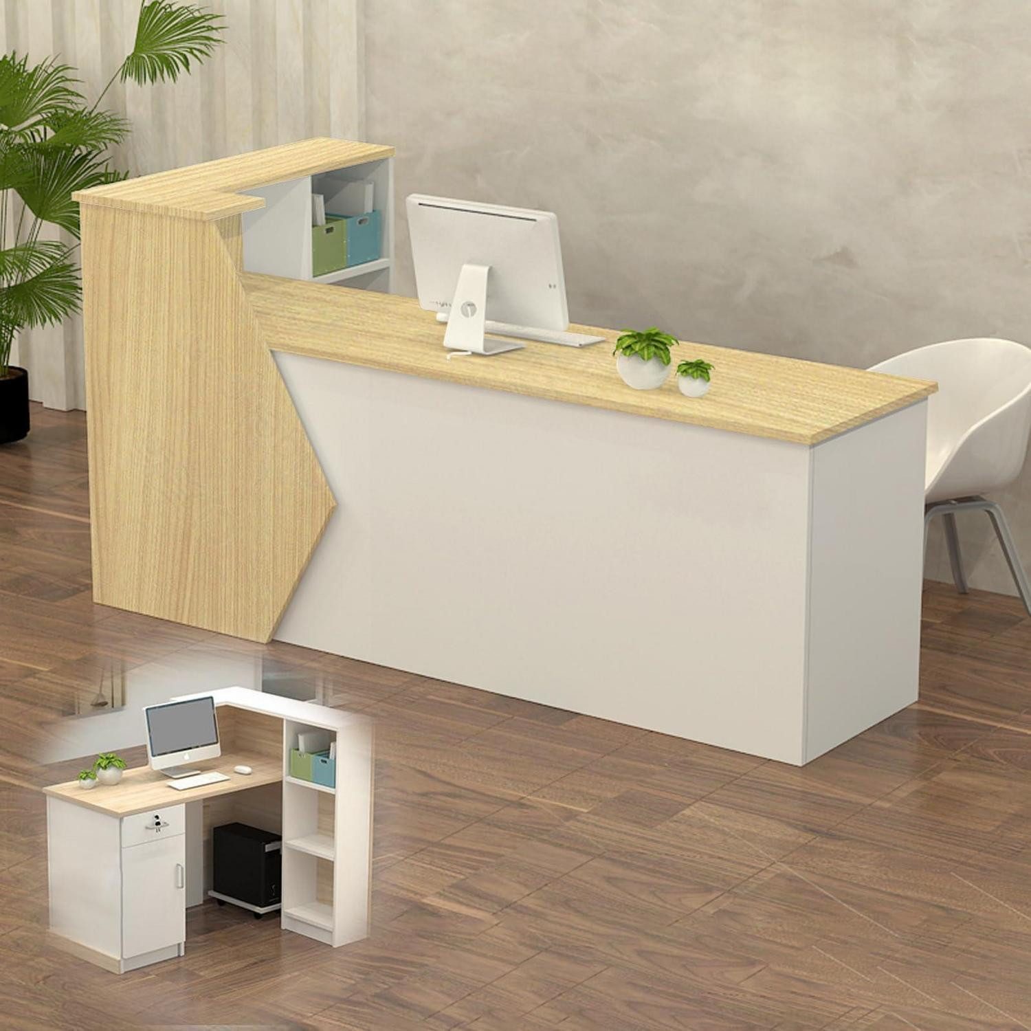 LuxusKollektion Empfangstheke Empfangstheke Holzfarbe + Weiß (Oben Rechts) 120x60x100cm (1-St)