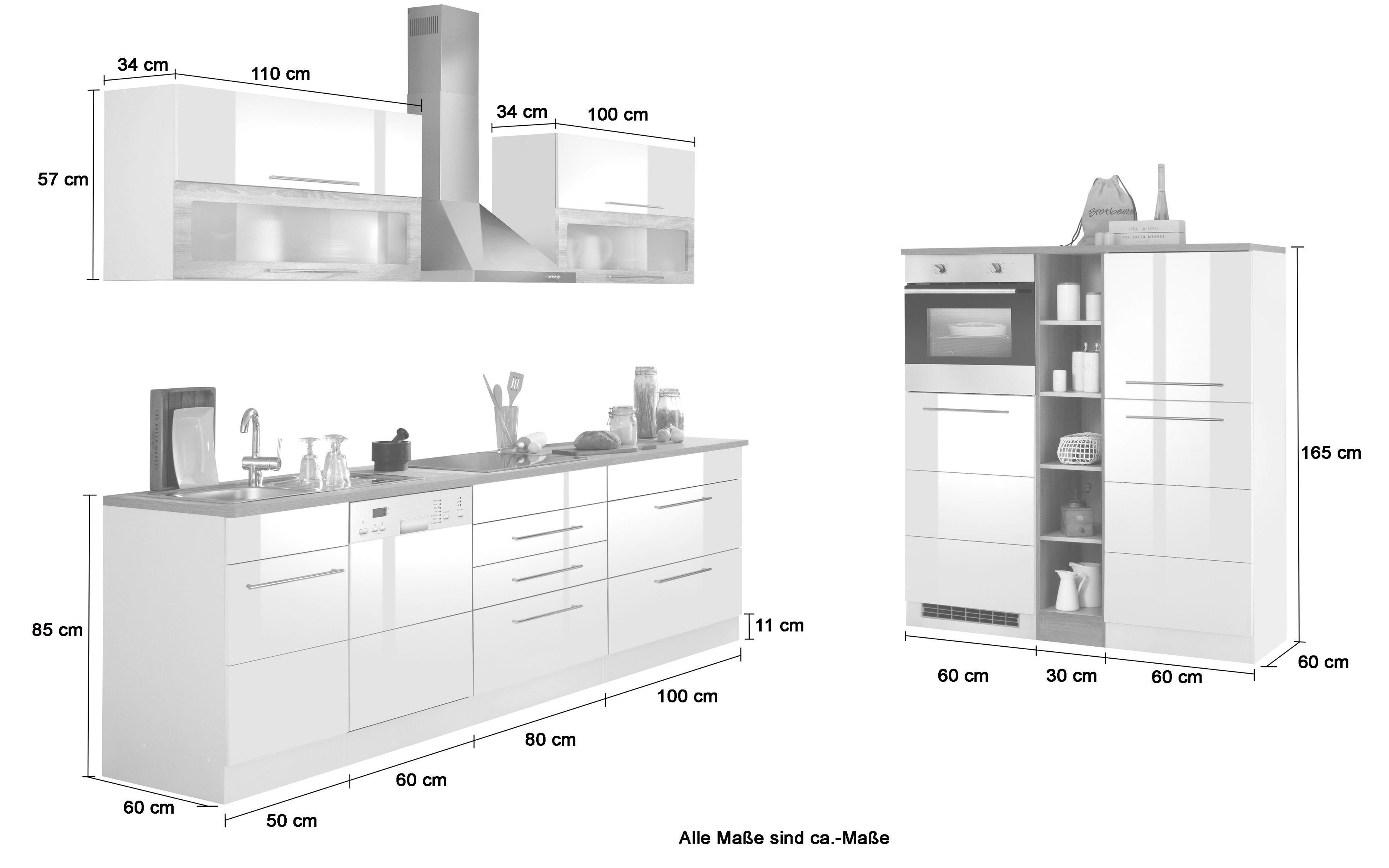KOCHSTATION Küchenzeile KS-Wien, Breite 440 cm, wahlweise mit E-Geräten und Induktion