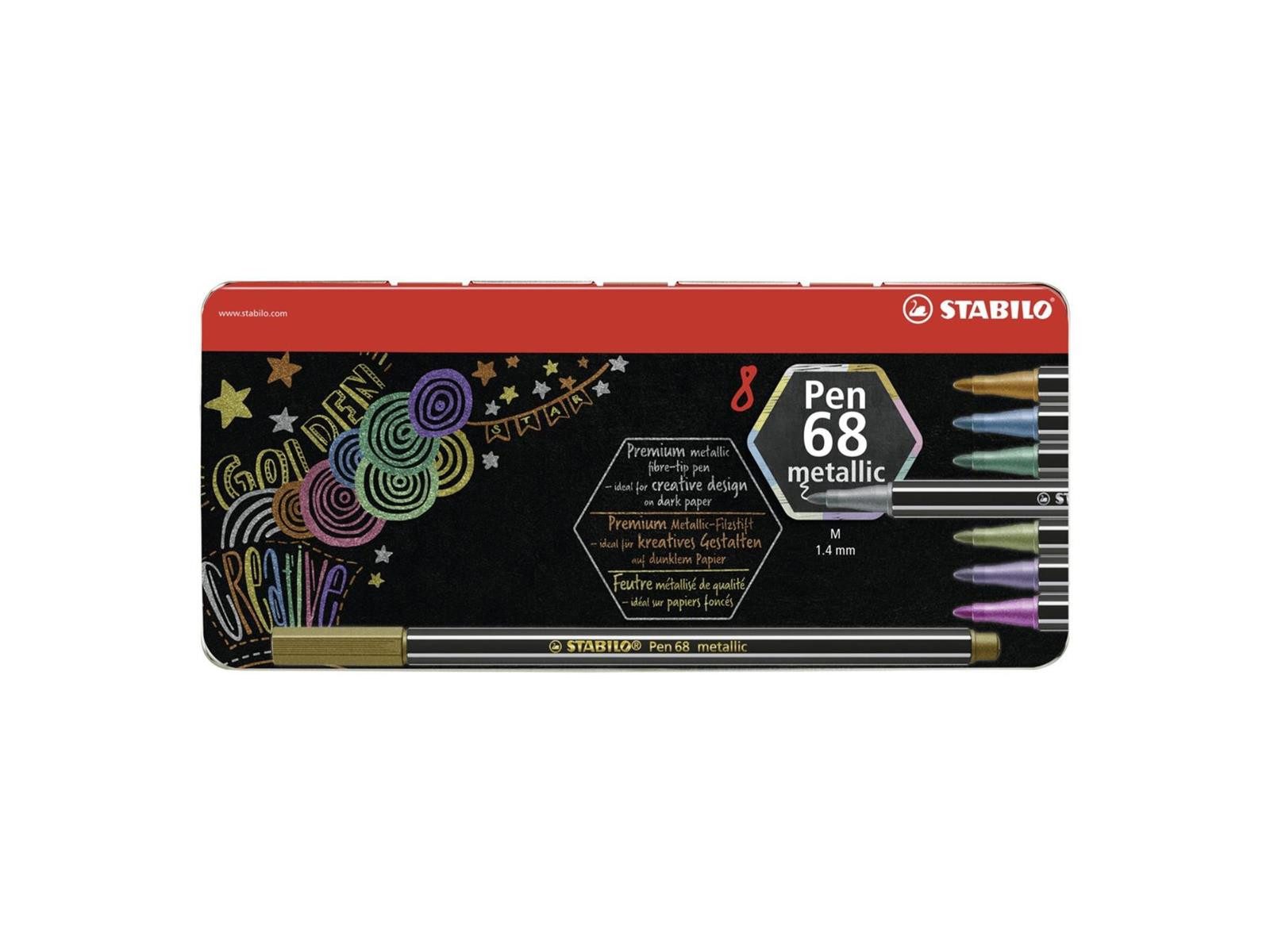 Faserstift STABILO Pen 68 Filzstift - 1,4 mm - metallic - 8er Metalletui
