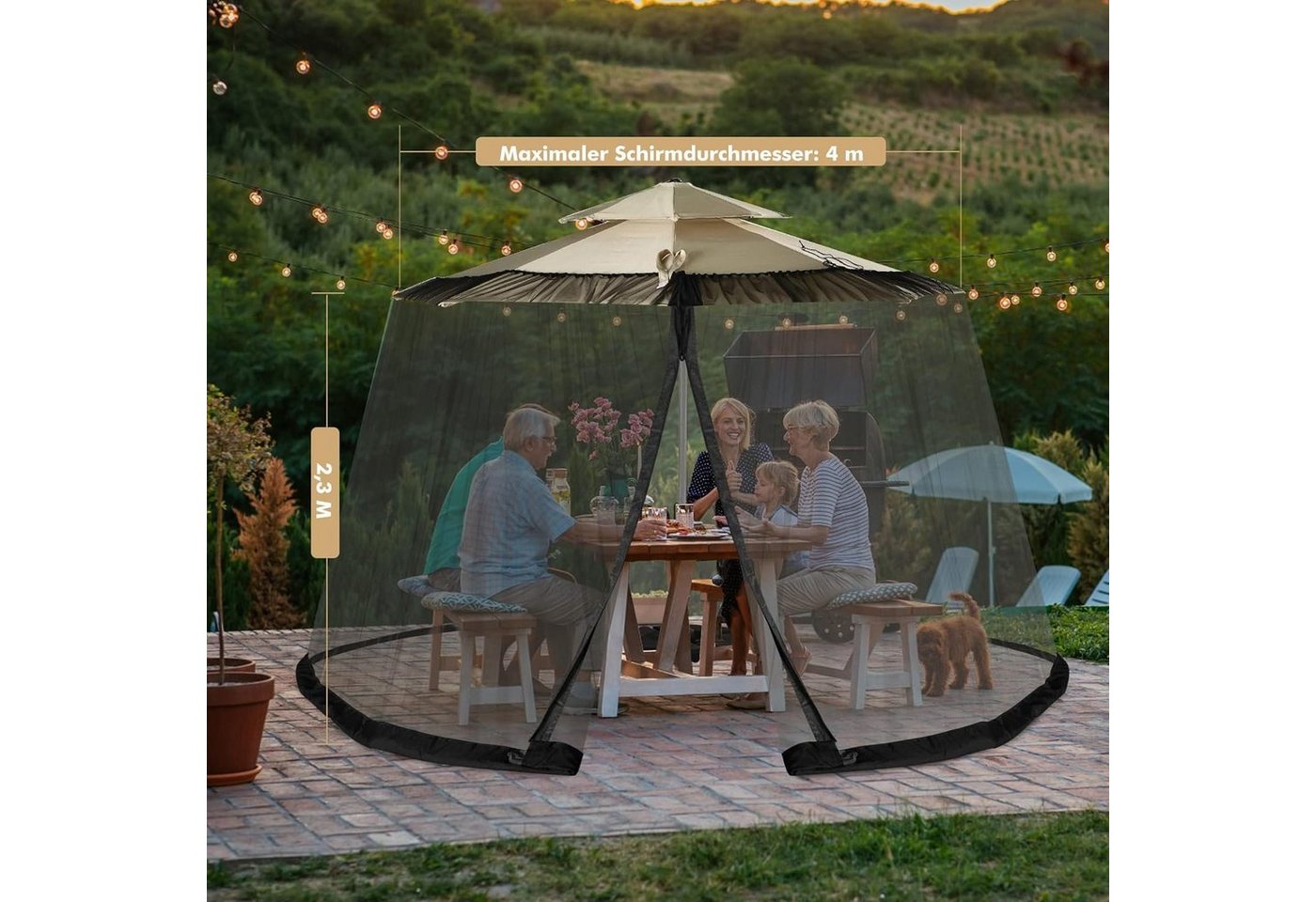 Thumbnail - KOMFOTTEU Moskitonetz Terrassenschirm-Netz, verstellbares Insektenschutznetz für 8–10