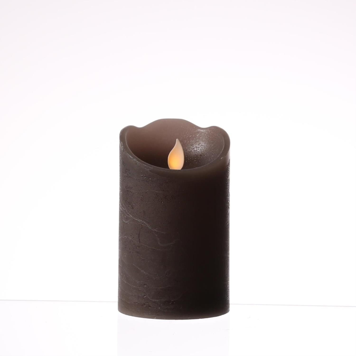 LED-Kerze mit beweglicher Flamme Echtwachs Rustik-Optik H: 12,5cm Timer braun