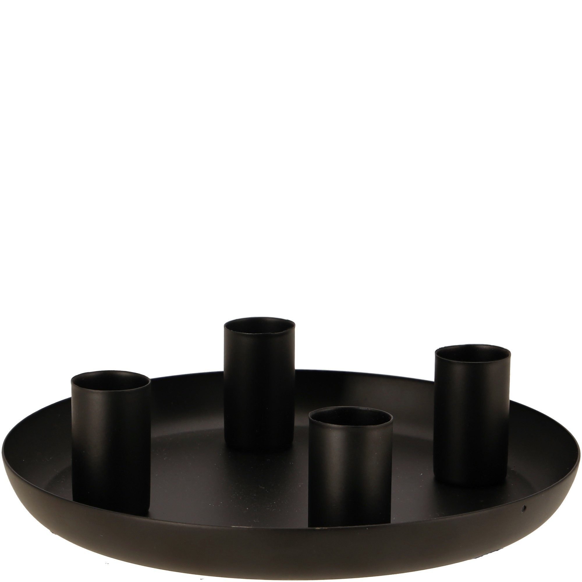 Vosteen Adventskranz Kerzenhalter schwarz matt rund,Tablett mit 4 roten Kerzen, Kerzen mit langer Brenndauer je 5 Std