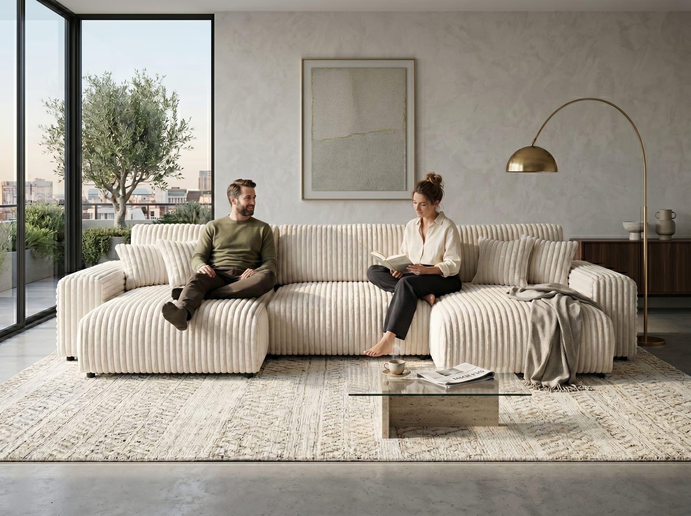 JVmoebel Wohnlandschaft Beiges U-förmiges Ecksofa Schlafsofa Stoffsofa Wohnzimmermöbel, 1 Teile, Made in Europa, Sofa U-form