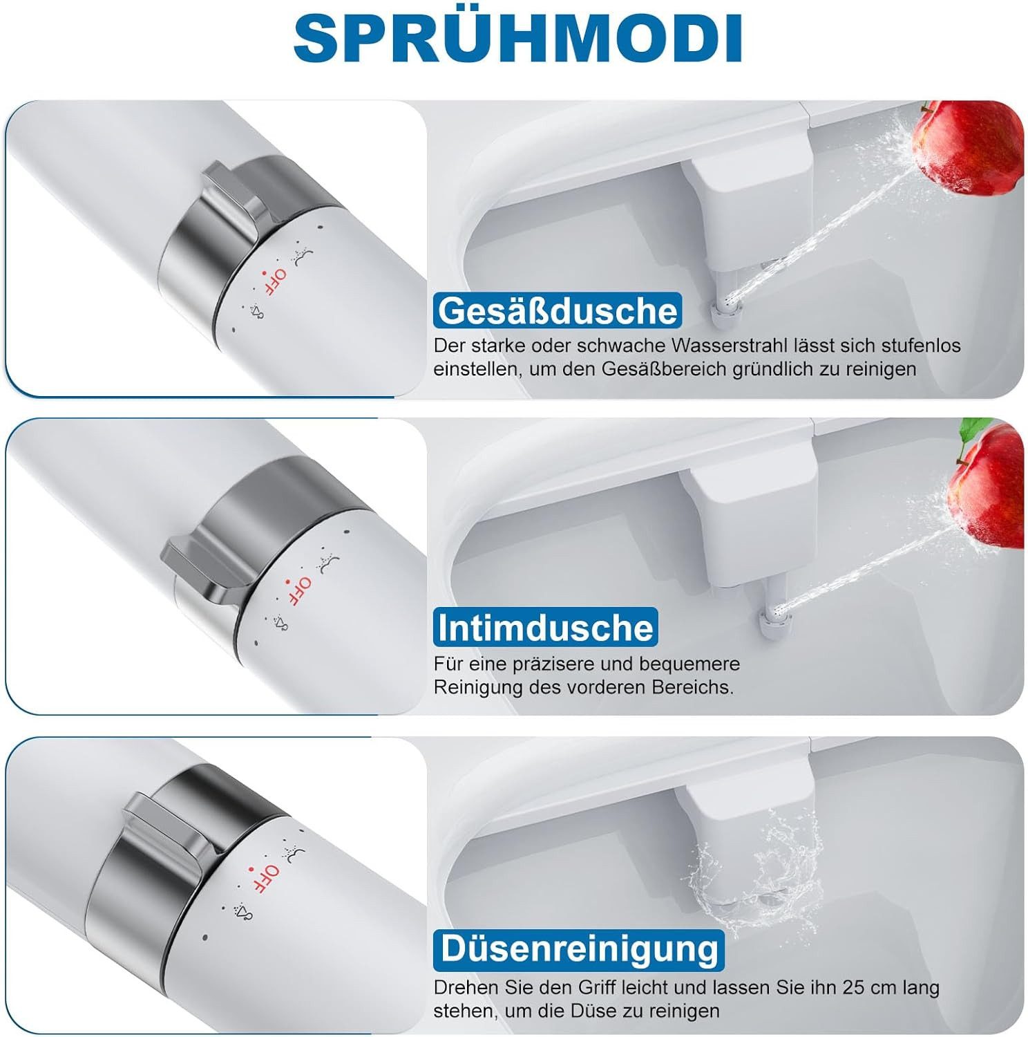 GarveeMore Bidet Bidet-Aufsatz, Reinigung vorne und hinten, einstellbarer Druckschalter