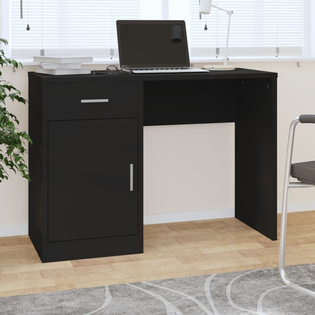 vidaXL Computertisch Schreibtisch mit Schublade und Schrank Weiß 100x40x73 cm Holzwerkstoff Schwarz
