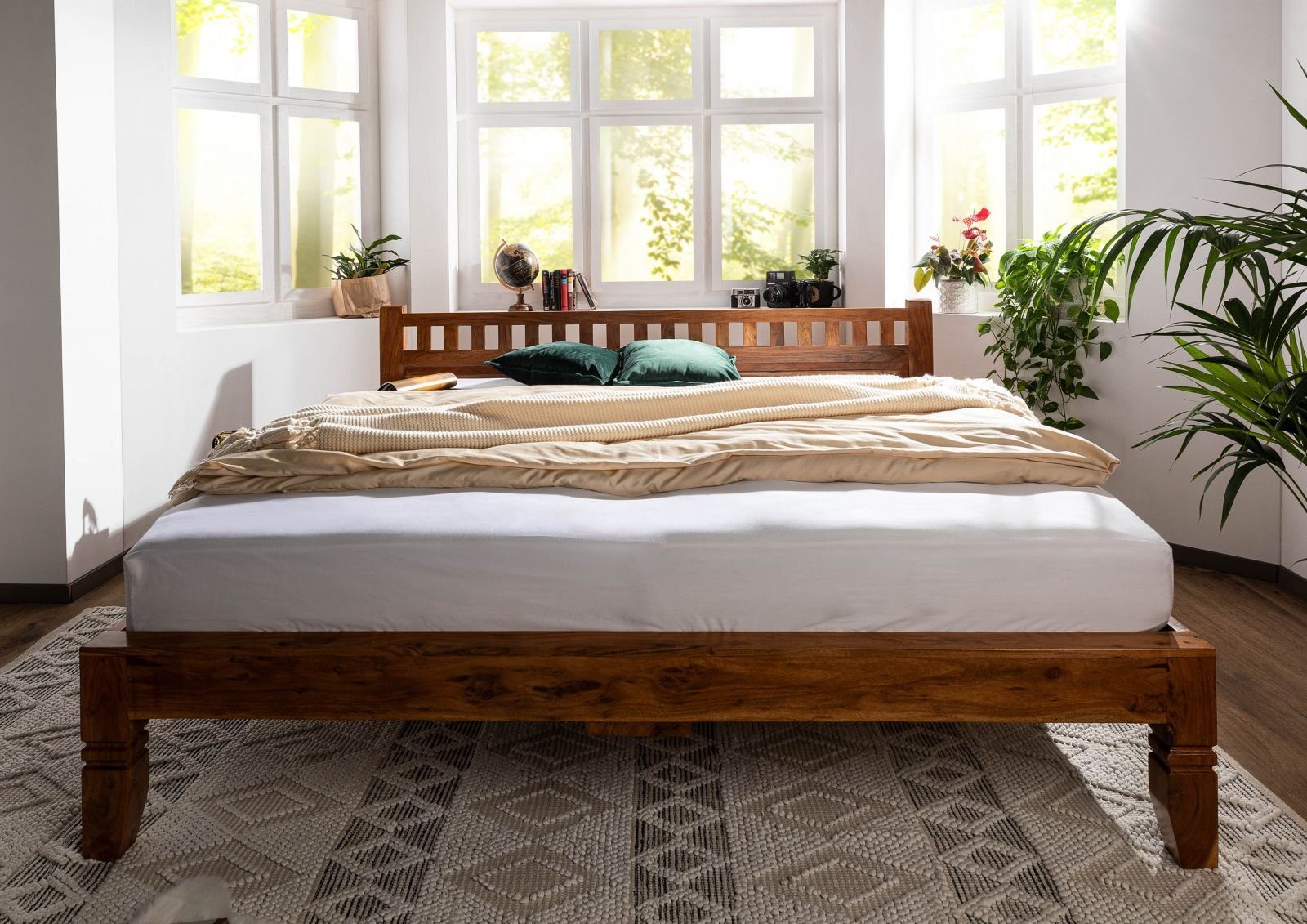 Massivmoebel24 Massivholzbett (Bett Akazie 160x200x90 honig günstig online kaufen