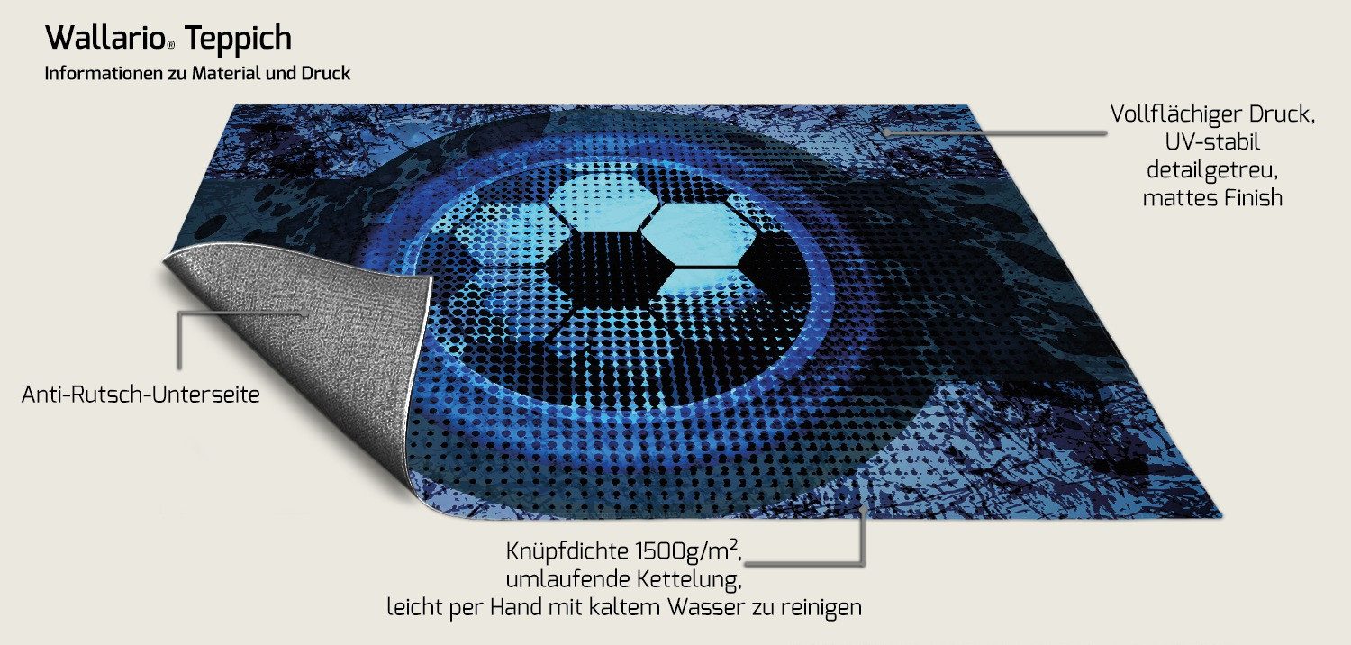 Wallario Teppich Fußball Design - Abstraktes Muster in blau, rechteckig, rutschfest