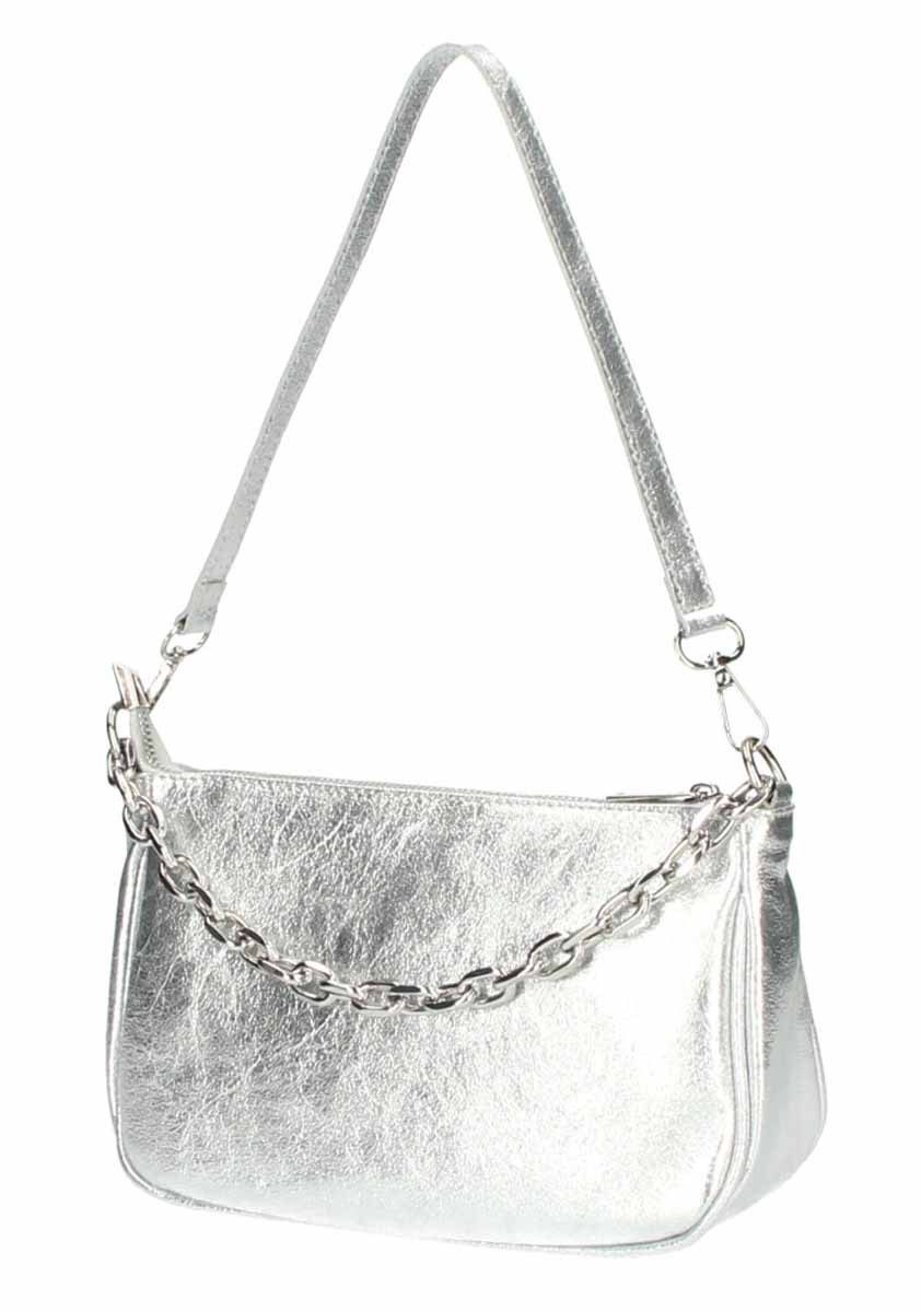 ITALYSHOP24 Schultertasche Made in Italy DAMEN LEDER TASCHE Pochette mit Kette CrossOver City Bag, Handtasche Umhängetasche Clutch Ledertasche Bodybag Schmucktasche