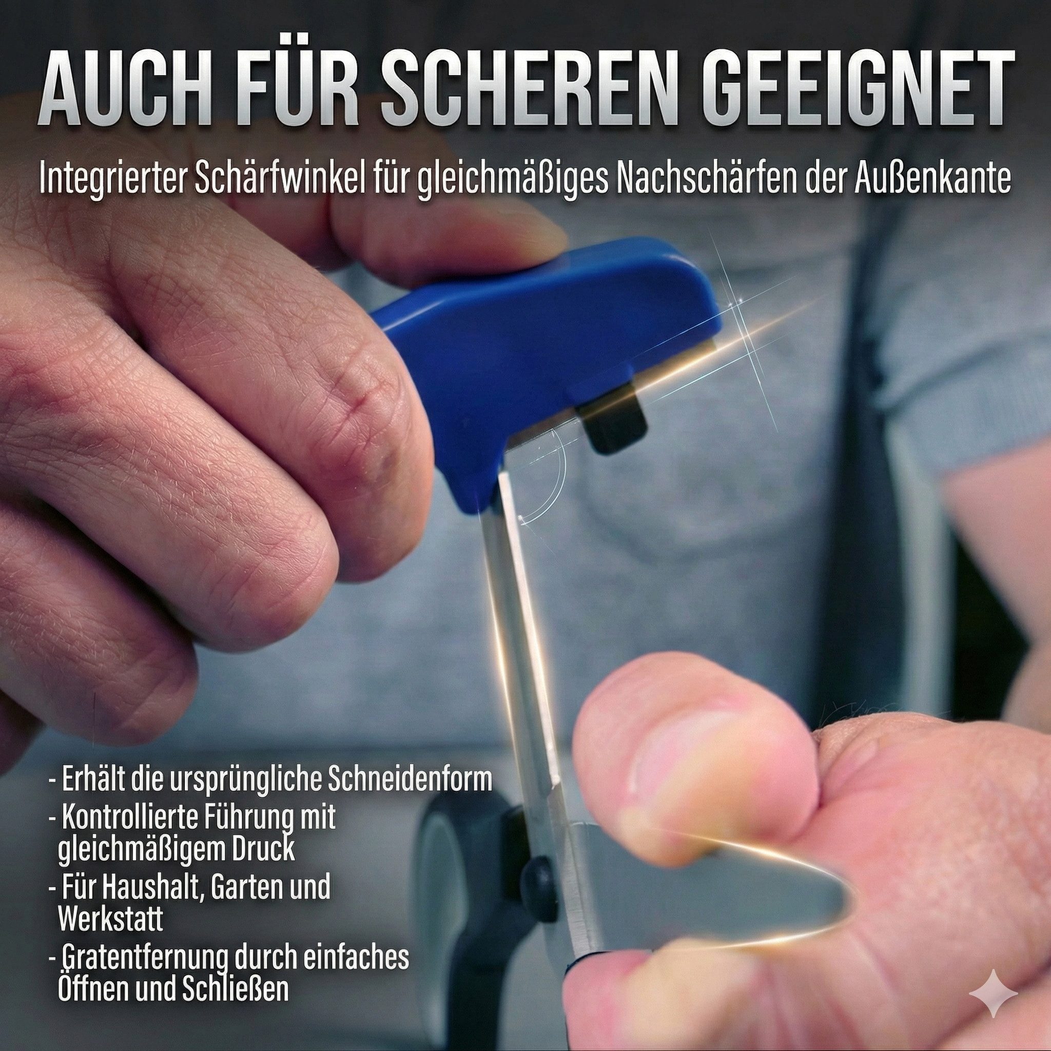 BLITZSCHÄRFER MADE IN GERMANY Messerschärfer Set 4 tlg. Messerschleifer Scherenschleifer manuell tragbar, Hochwertige 4-fach wendbare Schärfeinsätze aus Hartmet – Bild 4 von 5
