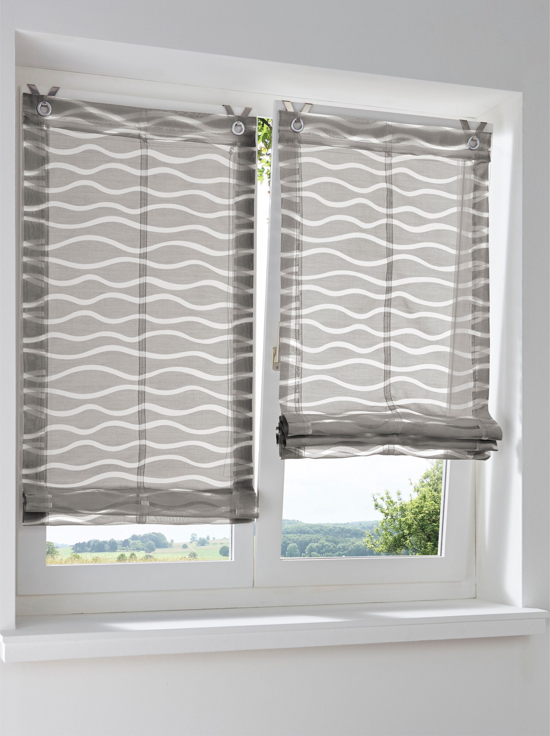 Rollo Raffrollo, heine, halbtransparent, Ösen mit Fensterhaken