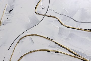 YS-Art Gemälde Goldenen Fäden, Abstraktion, Abstraktes Leinwand Bild Handgemalt Gold Schwarz Weiß mit Rahmen