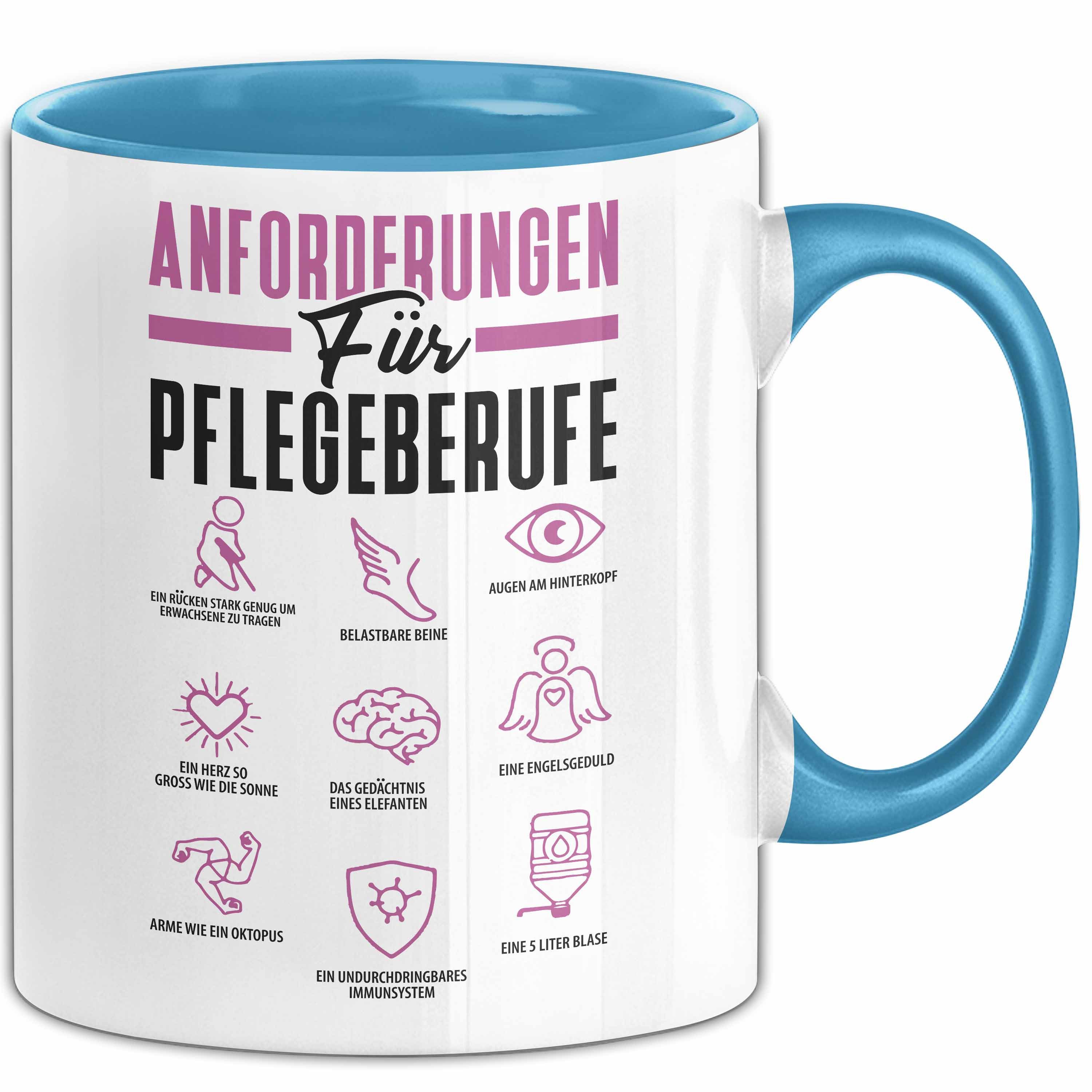 Pflege Tasse „Anforderungen Für Pflege-Berufe“ – Persönliches Geschenk Für Pflegekräfte In Schwarz