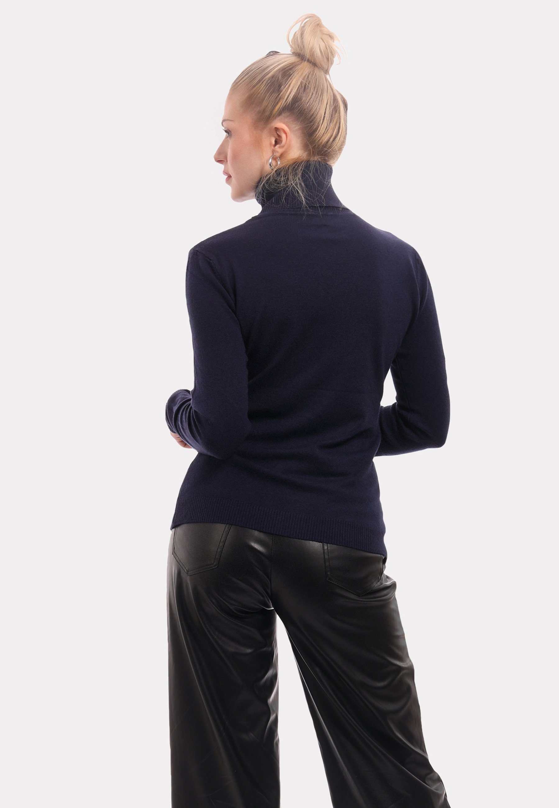 Feinstrick (1-tlg) & Unifarbe Rollkragenpullover in marine aus Basic YC Rollkragenpullover Style Fashion