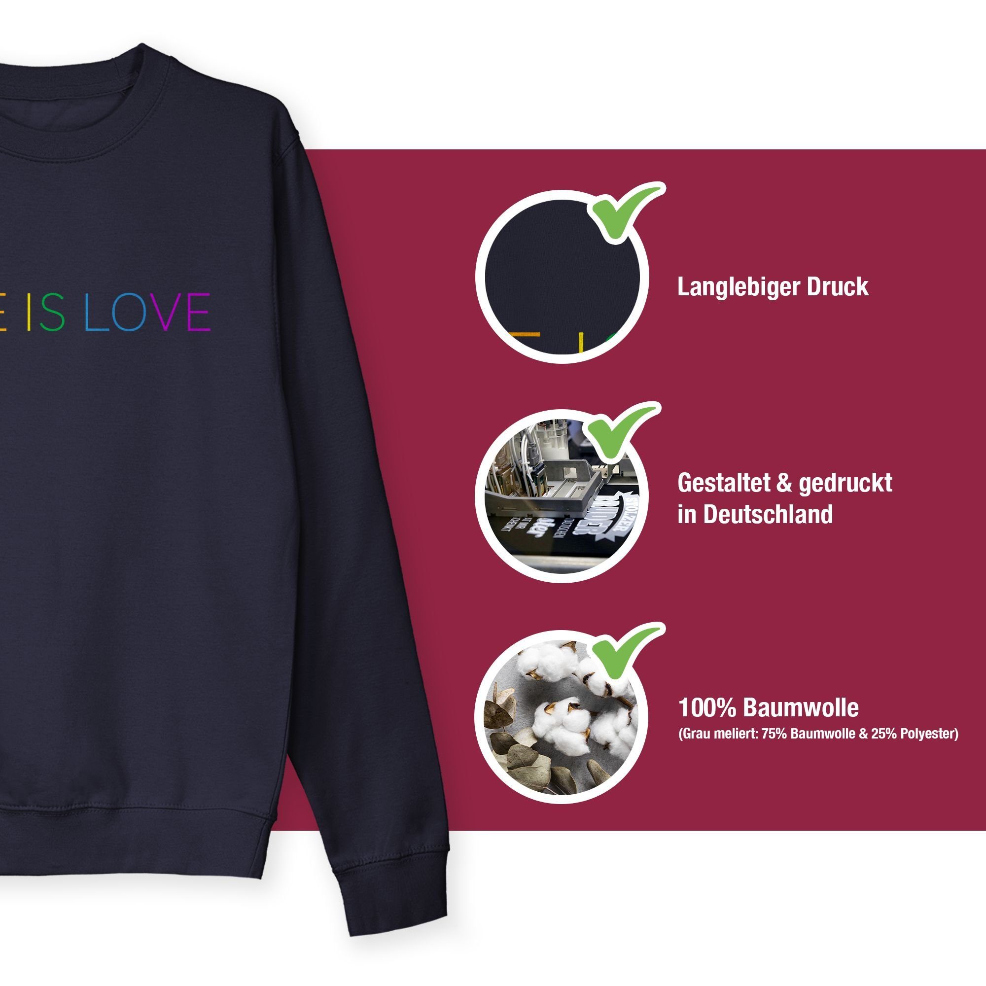 Dunkelblau 2 Pride Love (1-tlg) - Kleidung Sweatshirt - Love Regenbogen is LGBT Shirtracer